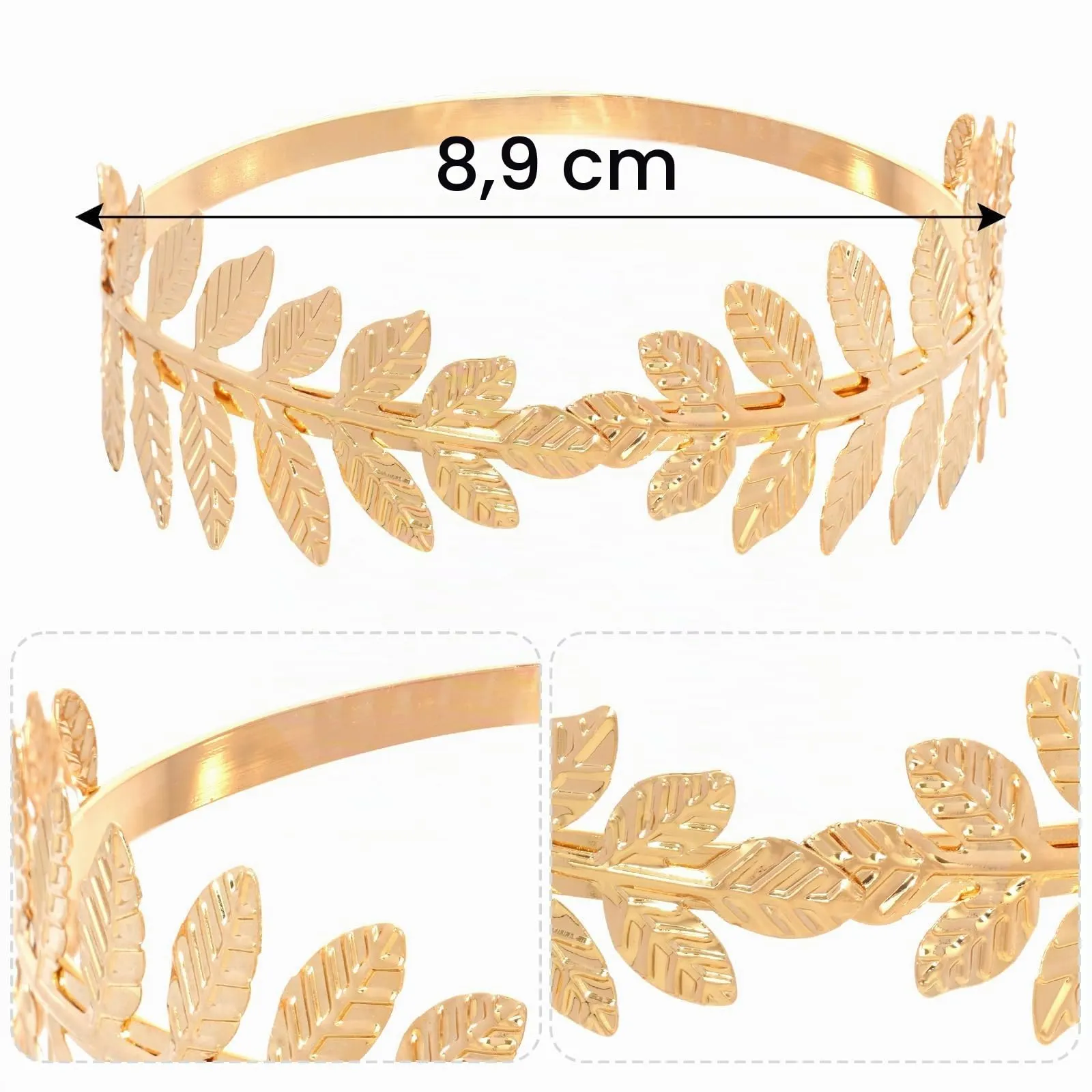 Set di Accessori per Costume da Dea Greca, Corona di Foglie Romane, Bracciali da Braccio, Orecchini Pendenti, Dea Greca Gioielli Costume Accessori per Feste, Matrimonio, Halloween, Carnevale (Oro-B) - immagine 4
