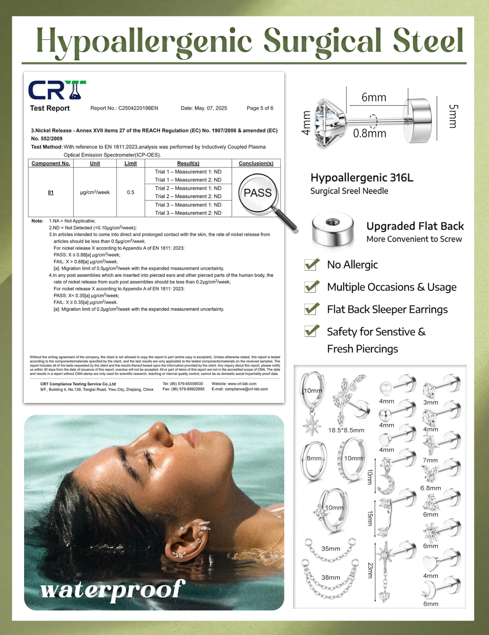 CASSIECA 21Pcs Orecchini Donna Acciaio Inossidabile Piercing Orecchio Helix - immagine 2