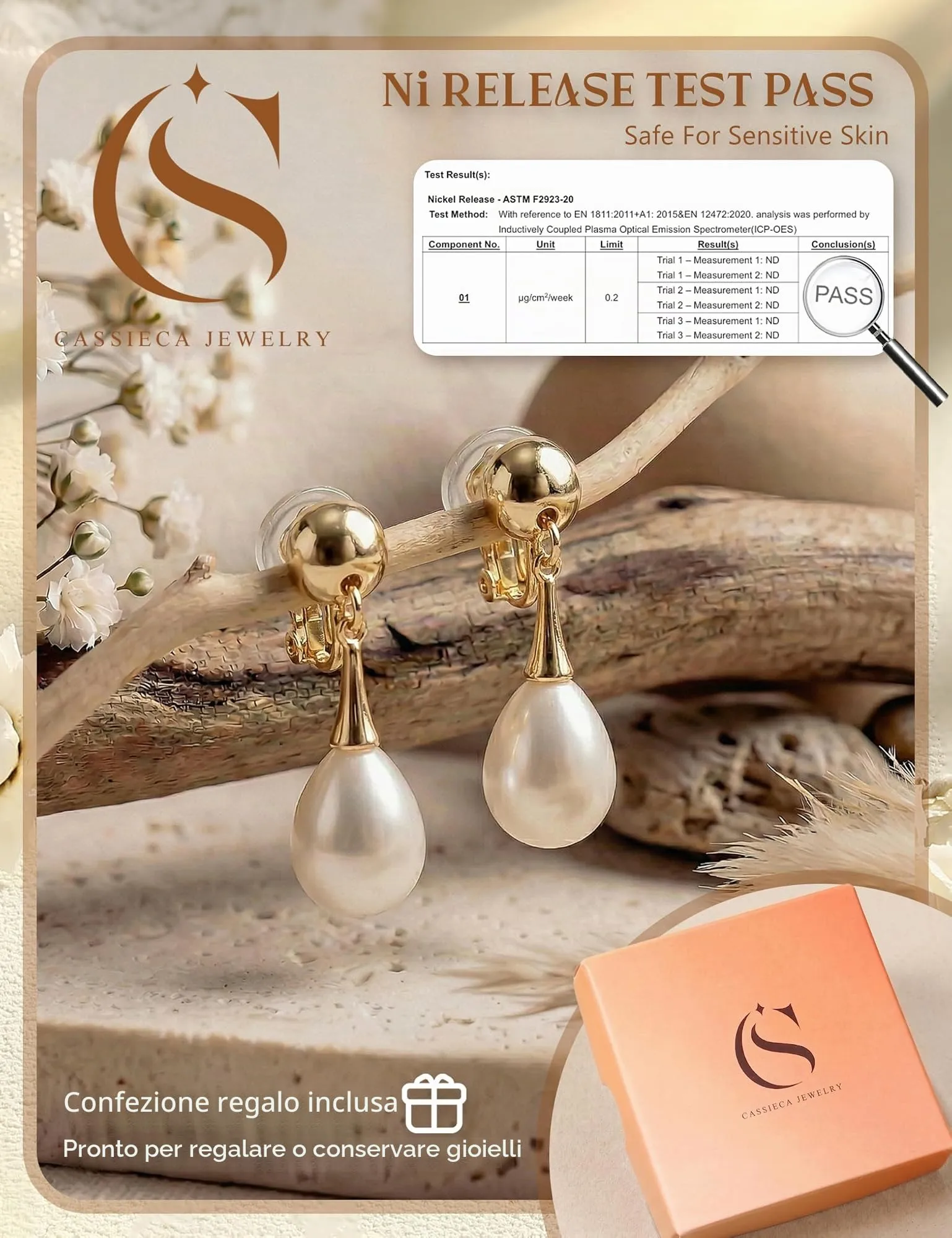 CASSIECA Orecchini Clip Donna Orecchini Shell-Perles Senza Buco per Donna - immagine 4
