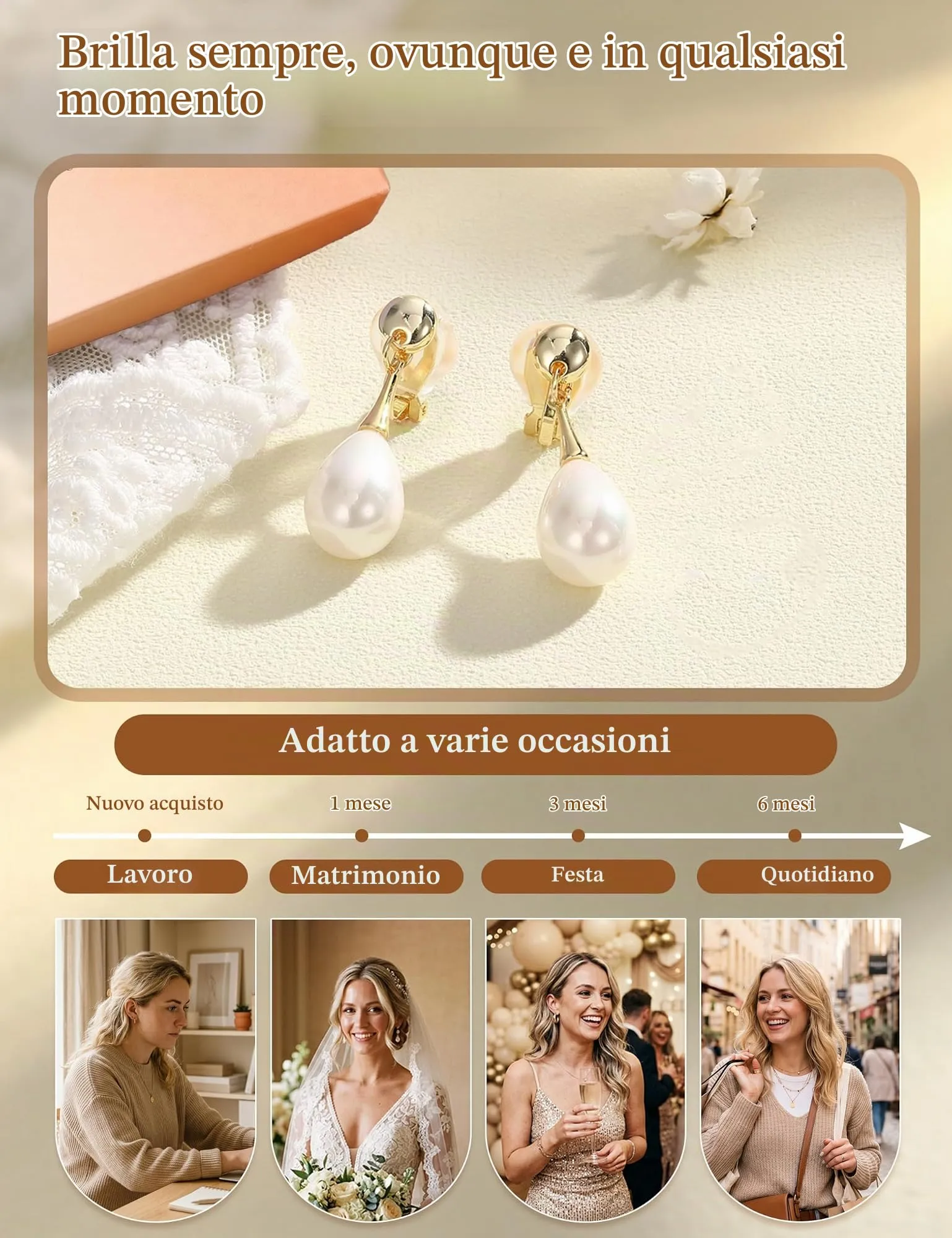CASSIECA Orecchini Clip Donna Orecchini Shell-Perles Senza Buco per Donna - immagine 8