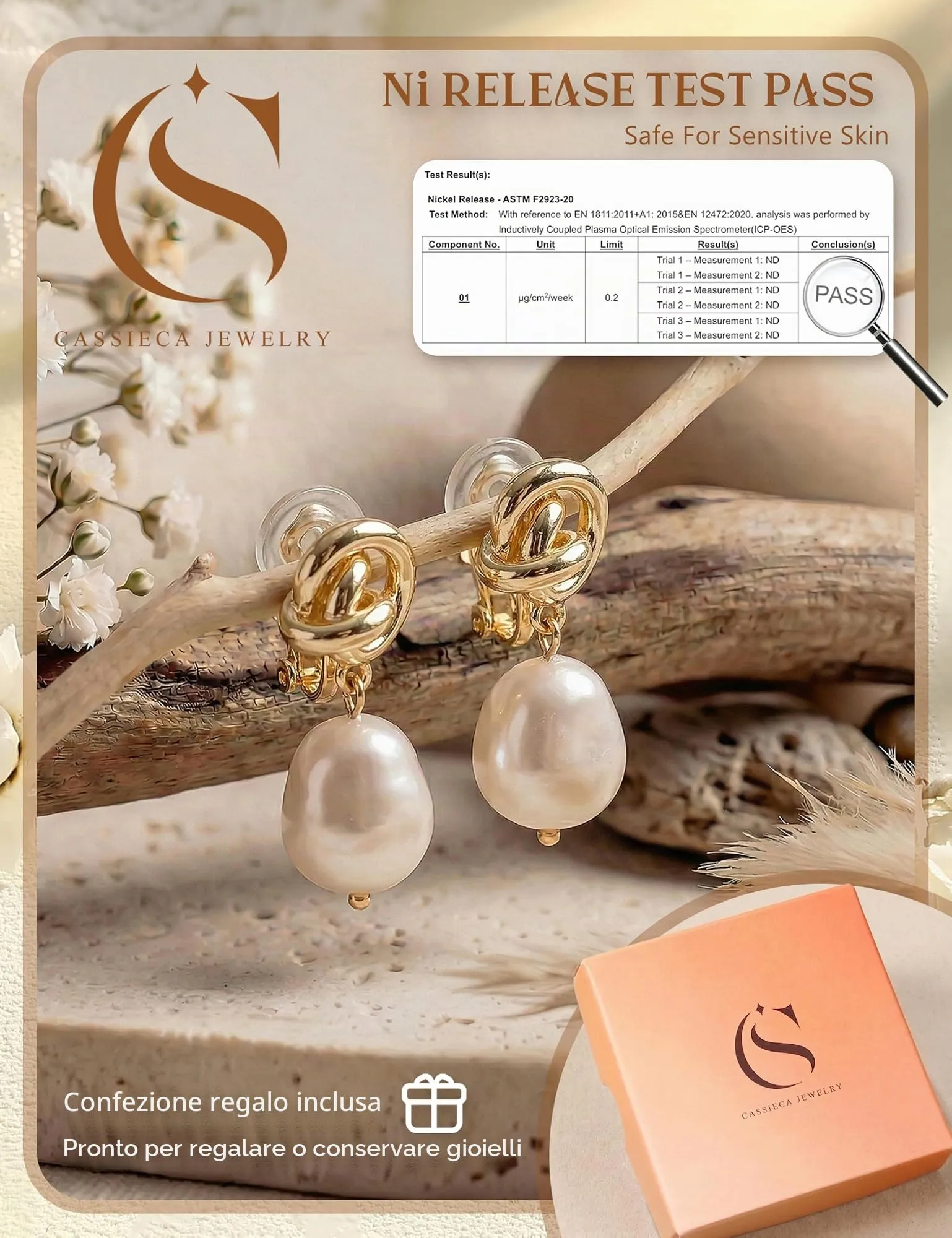 CASSIECA Orecchini Clip Donna Orecchini Shell-Perles Senza Buco per Donna - immagine 4
