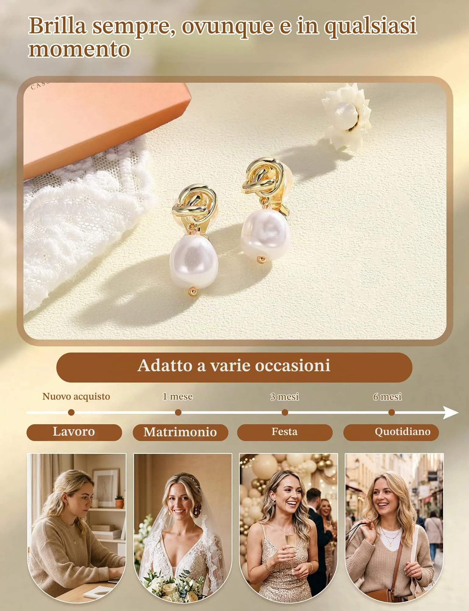 CASSIECA Orecchini Clip Donna Orecchini Shell-Perles Senza Buco per Donna - immagine 8