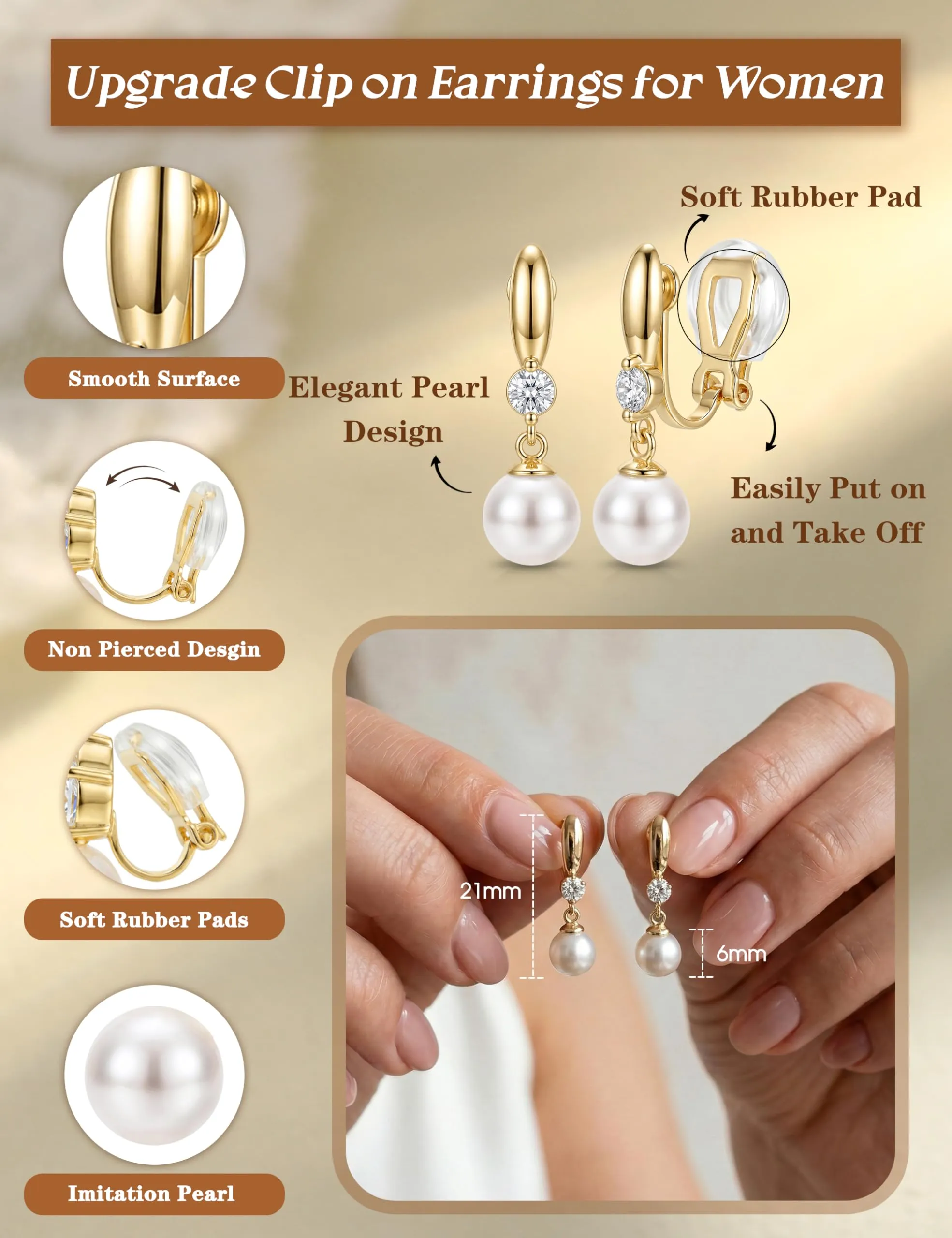 CASSIECA Orecchini Clip Donna Orecchini Shell-Perles Senza Buco per Donna - immagine 2