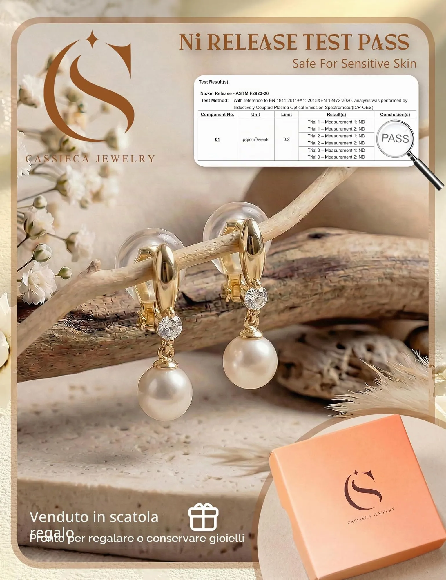 CASSIECA Orecchini Clip Donna Orecchini Shell-Perles Senza Buco per Donna - immagine 4