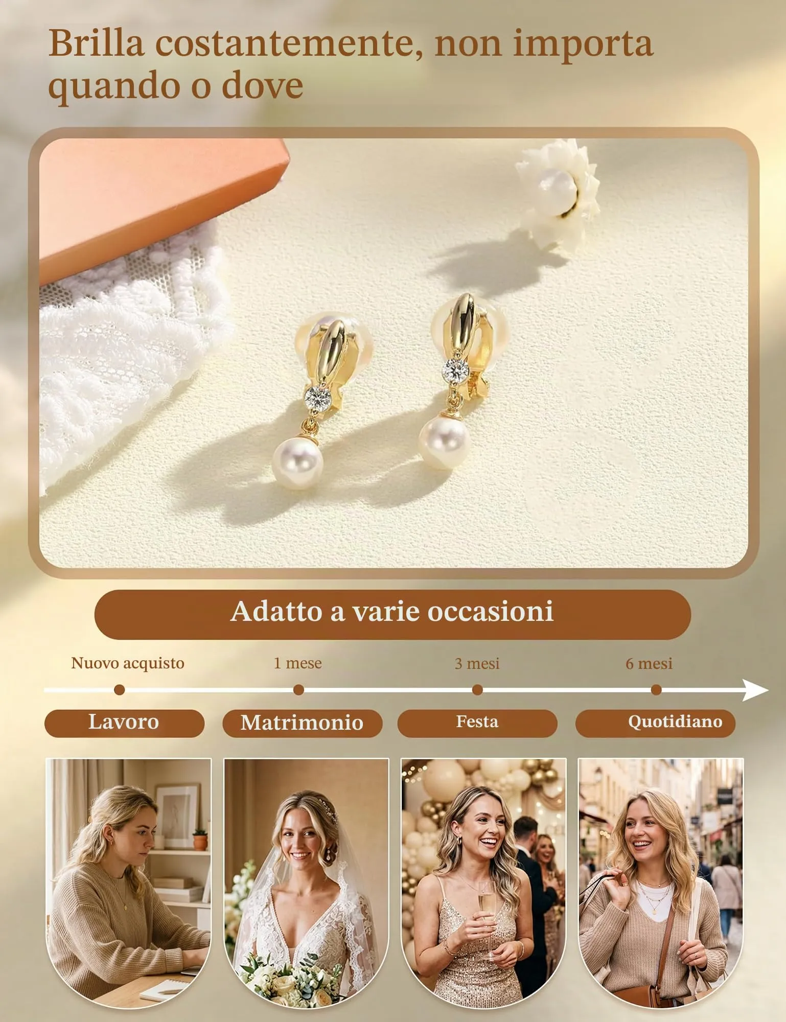 CASSIECA Orecchini Clip Donna Orecchini Shell-Perles Senza Buco per Donna - immagine 8