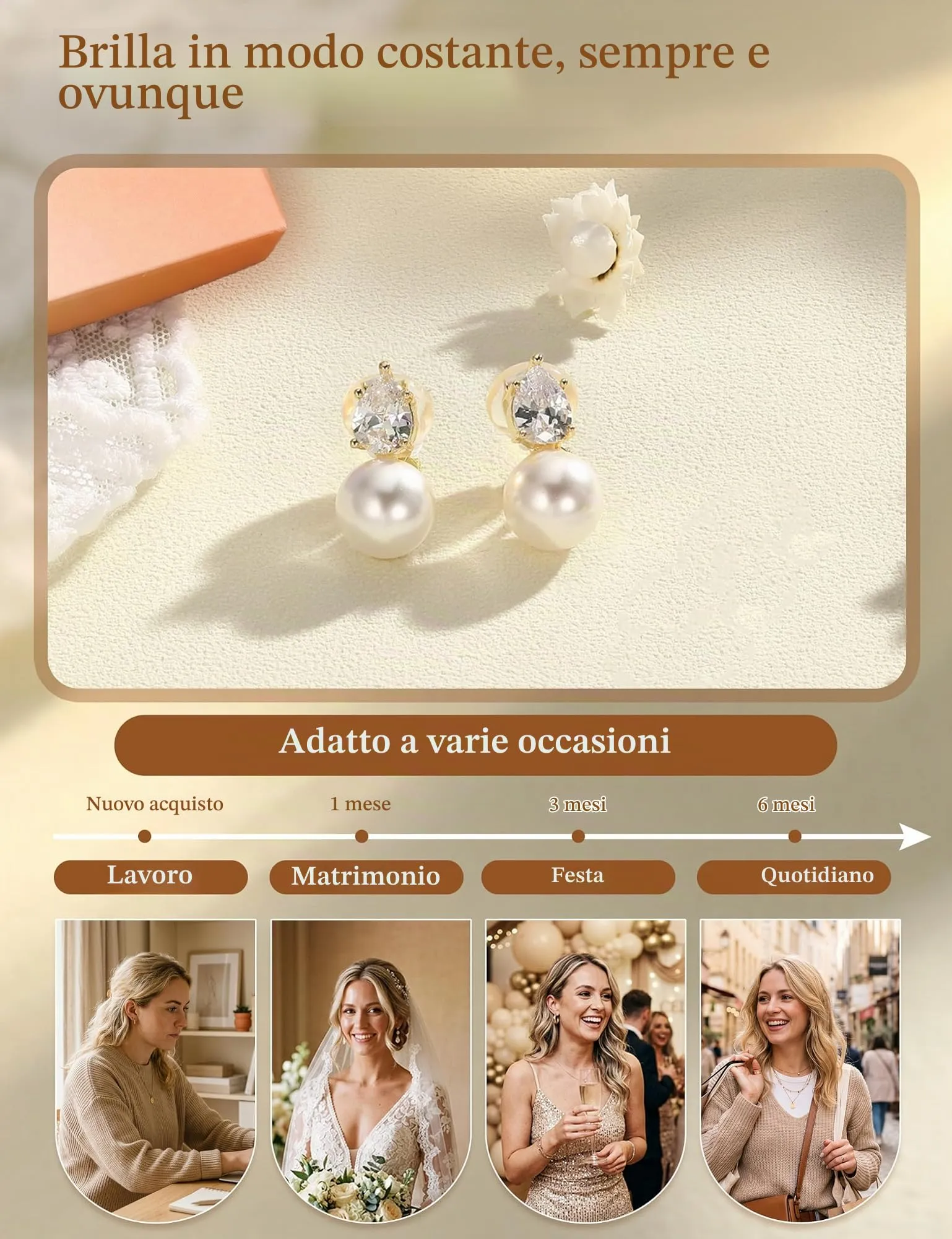 CASSIECA Orecchini Clip Donna Orecchini Shell-Perles Senza Buco per Donna - immagine 8