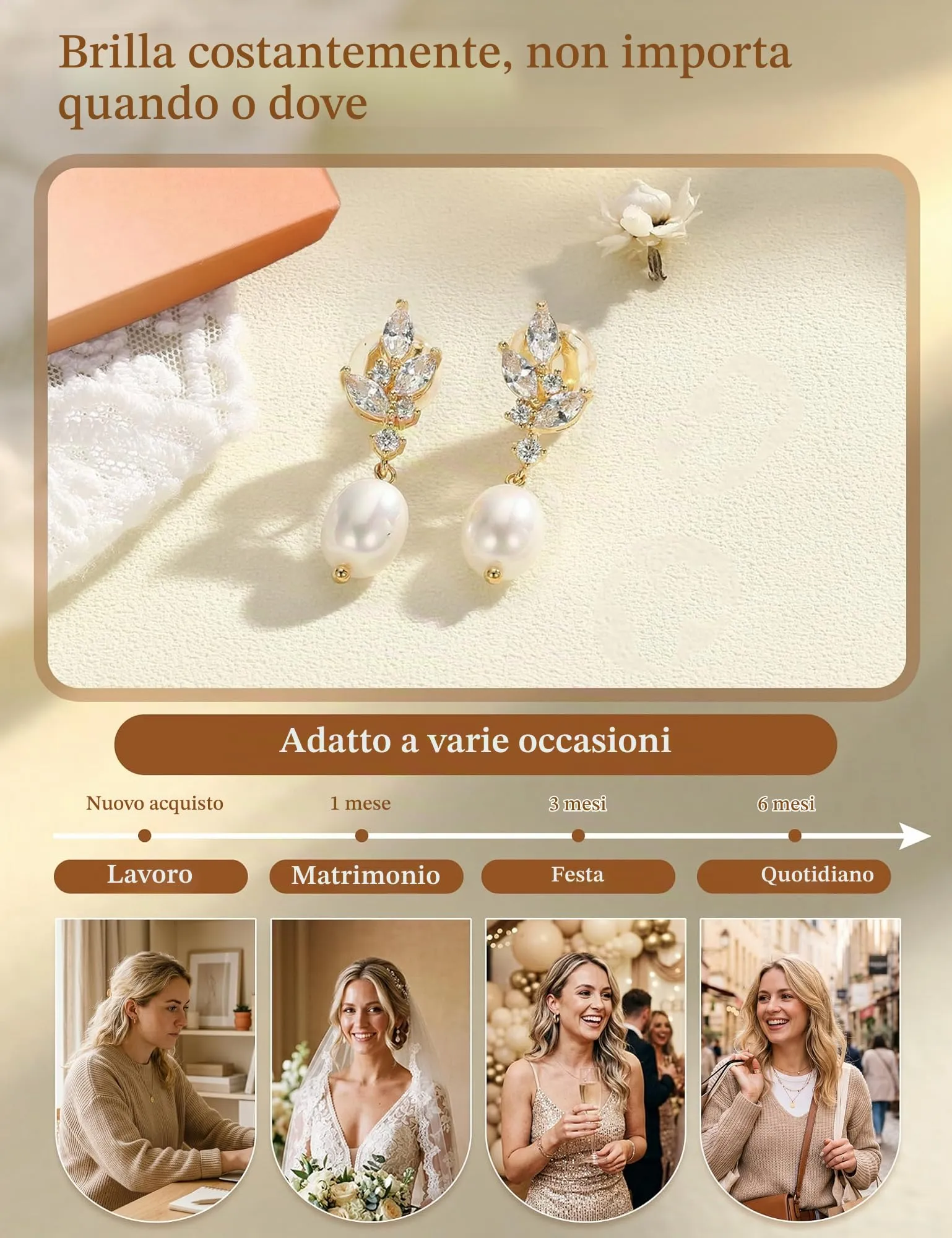 CASSIECA Orecchini Clip Donna Orecchini Shell-Perles Senza Buco per Donna - immagine 8