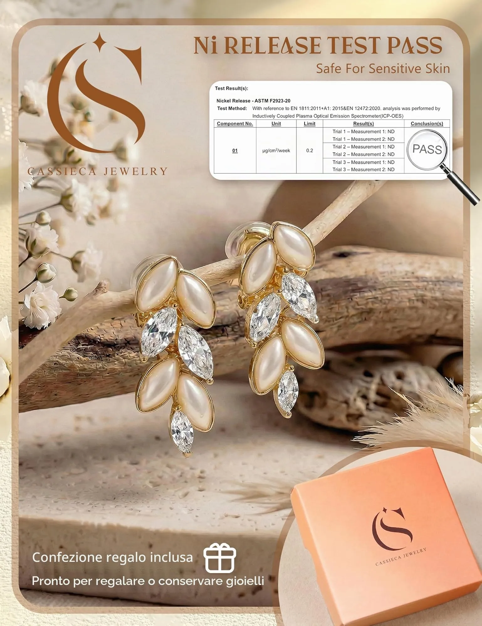 CASSIECA Orecchini Clip Donna Orecchini Shell-Perles Senza Buco per Donna - immagine 4