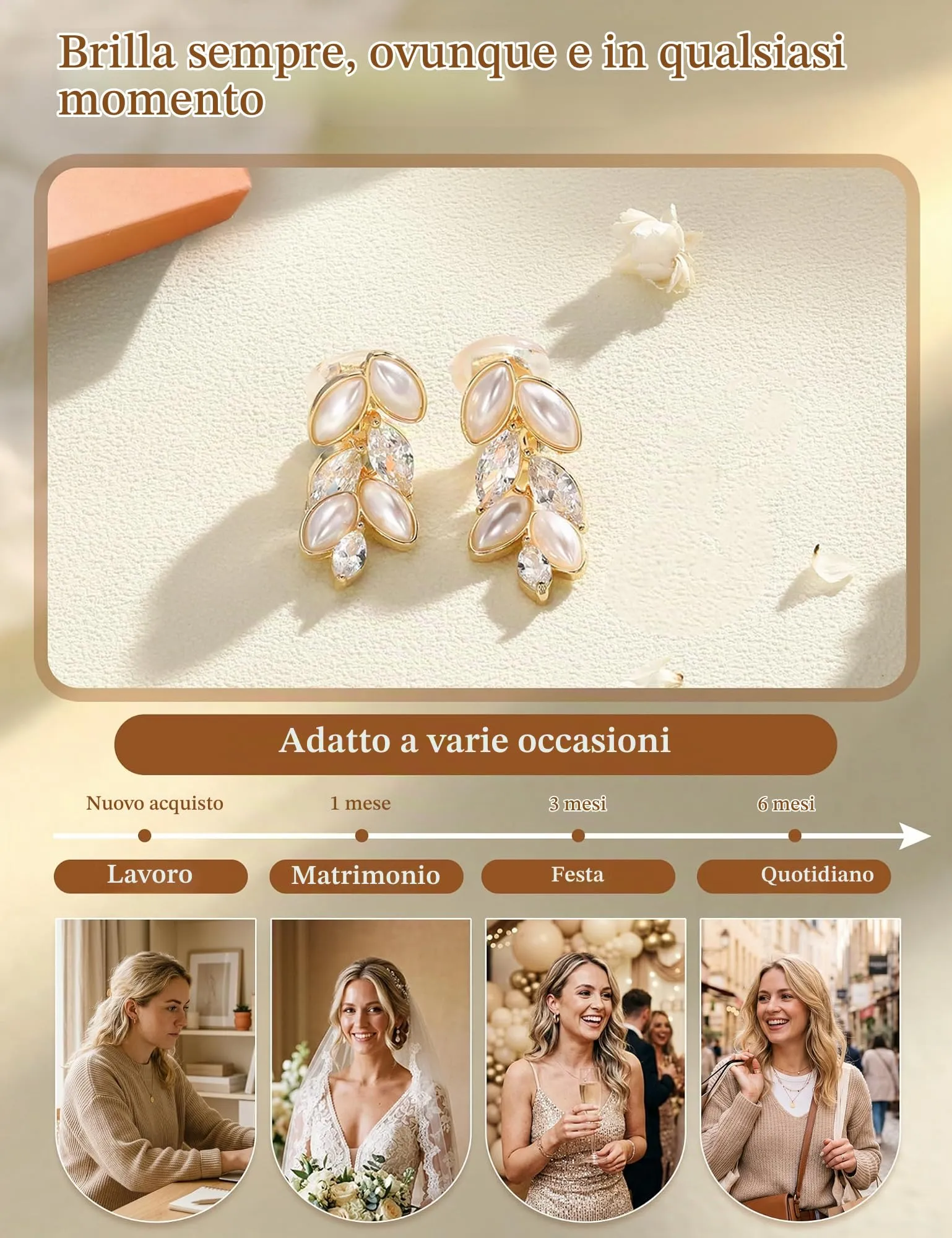 CASSIECA Orecchini Clip Donna Orecchini Shell-Perles Senza Buco per Donna - immagine 8