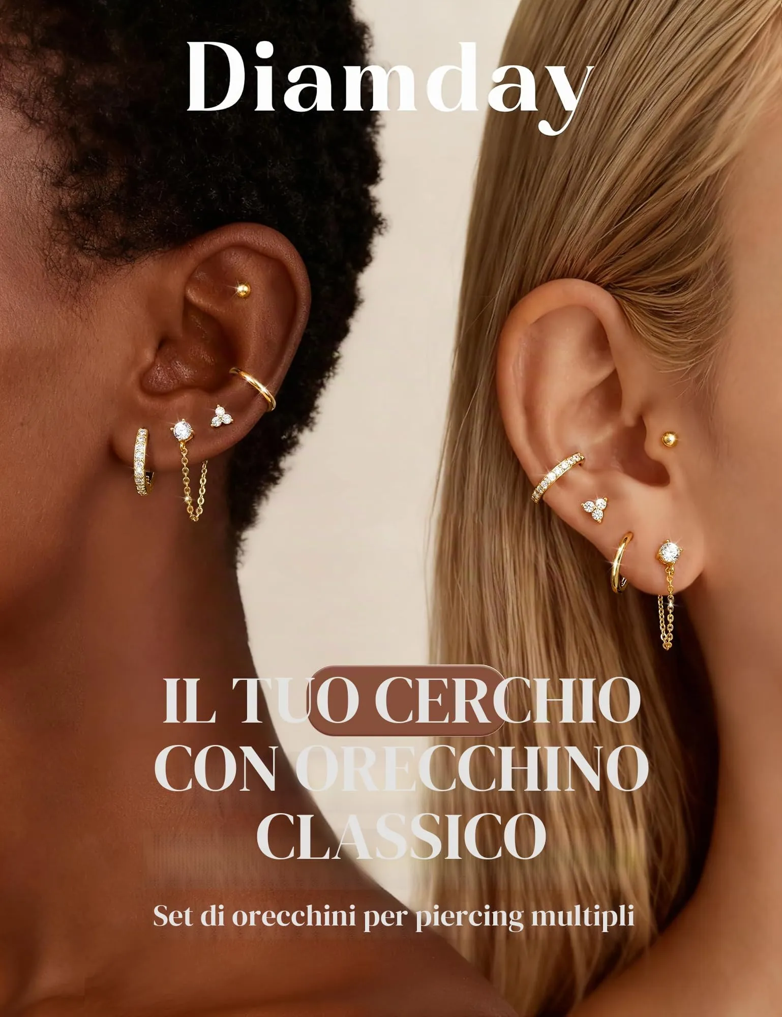 Diamday 5/7 Paia Orecchini Donna Placcato 14K Set Orecchini - immagine 2