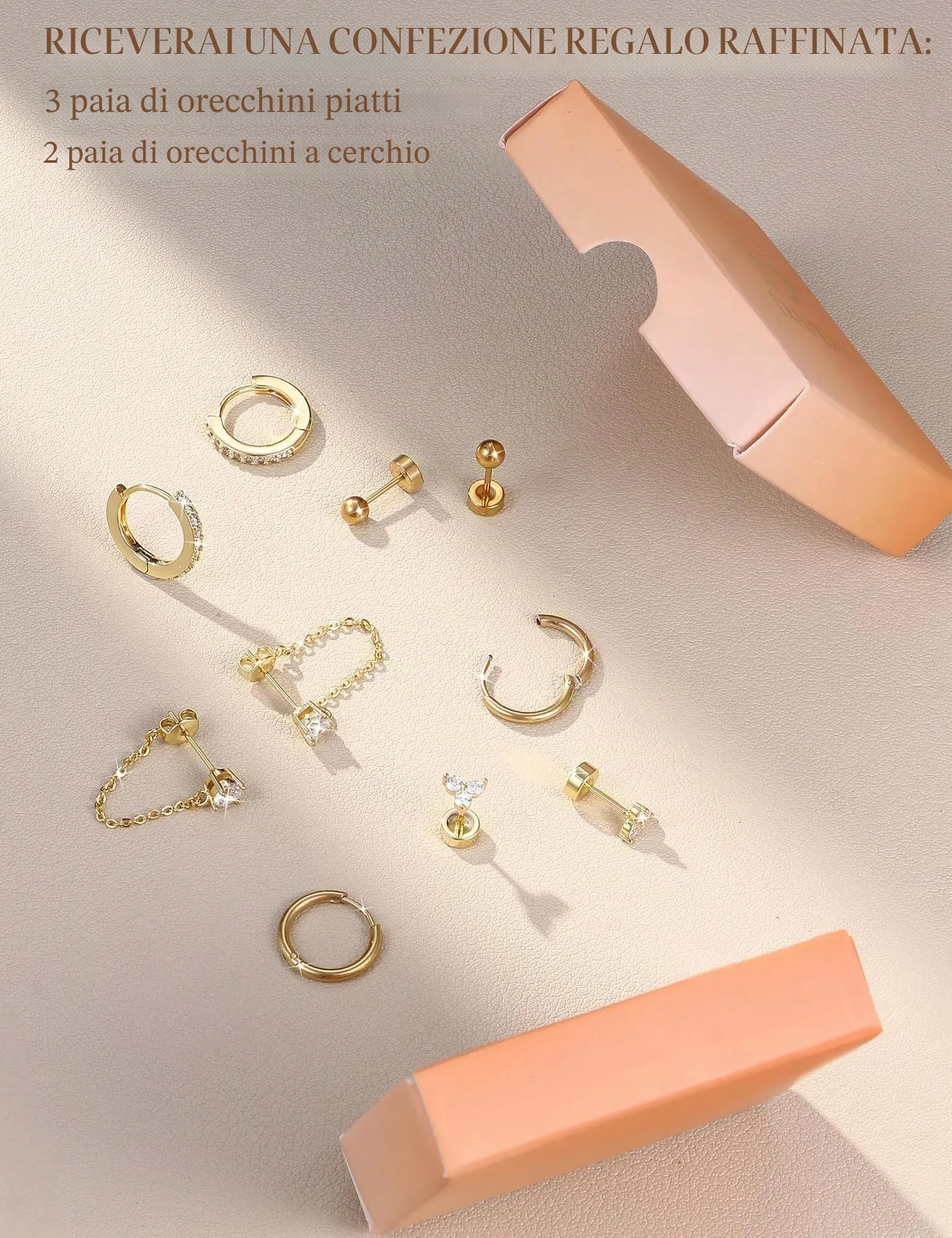Diamday 5/7 Paia Orecchini Donna Placcato 14K Set Orecchini - immagine 7
