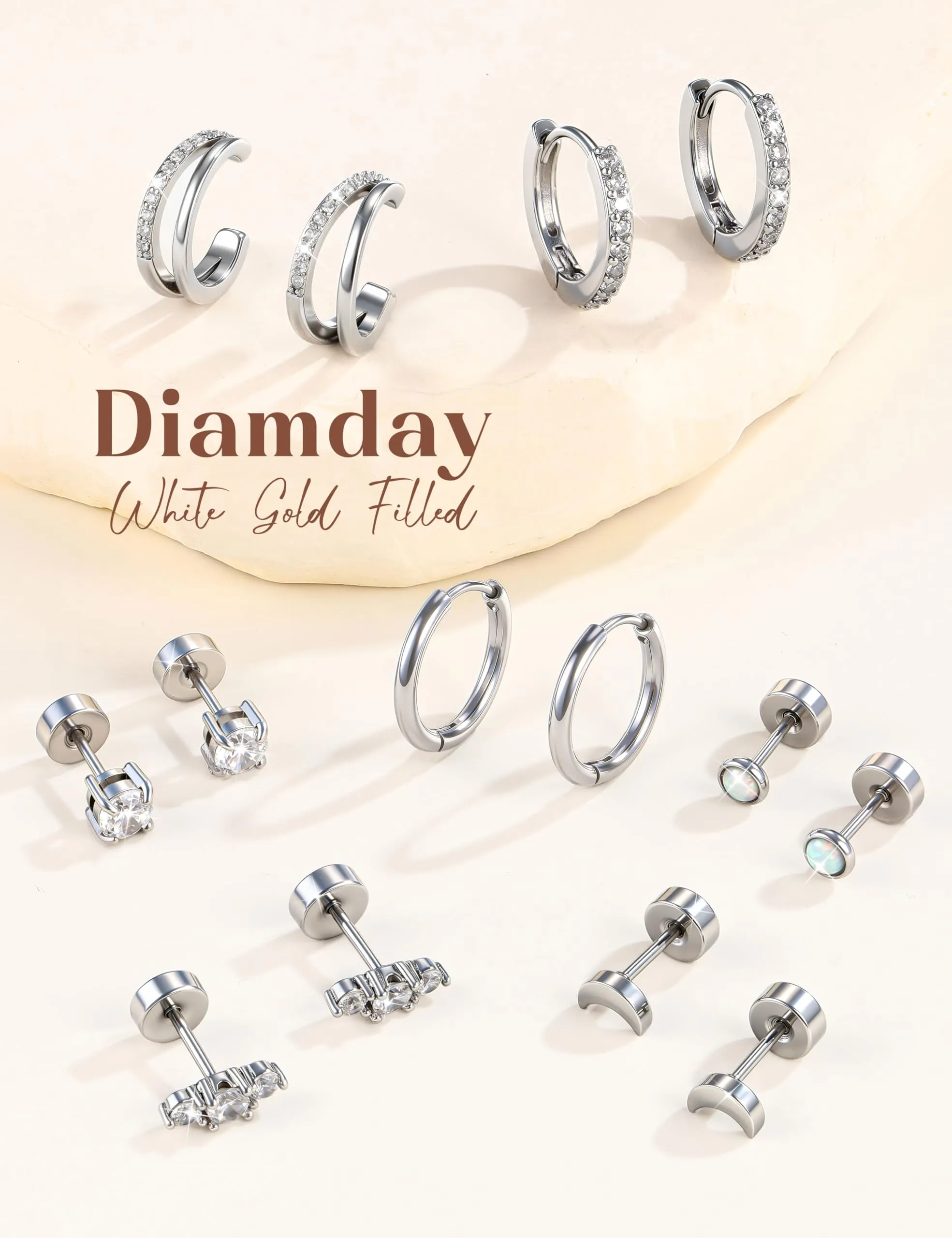 Diamday 5/7 Paia Orecchini Donna Placcato Set Orecchini - immagine 7