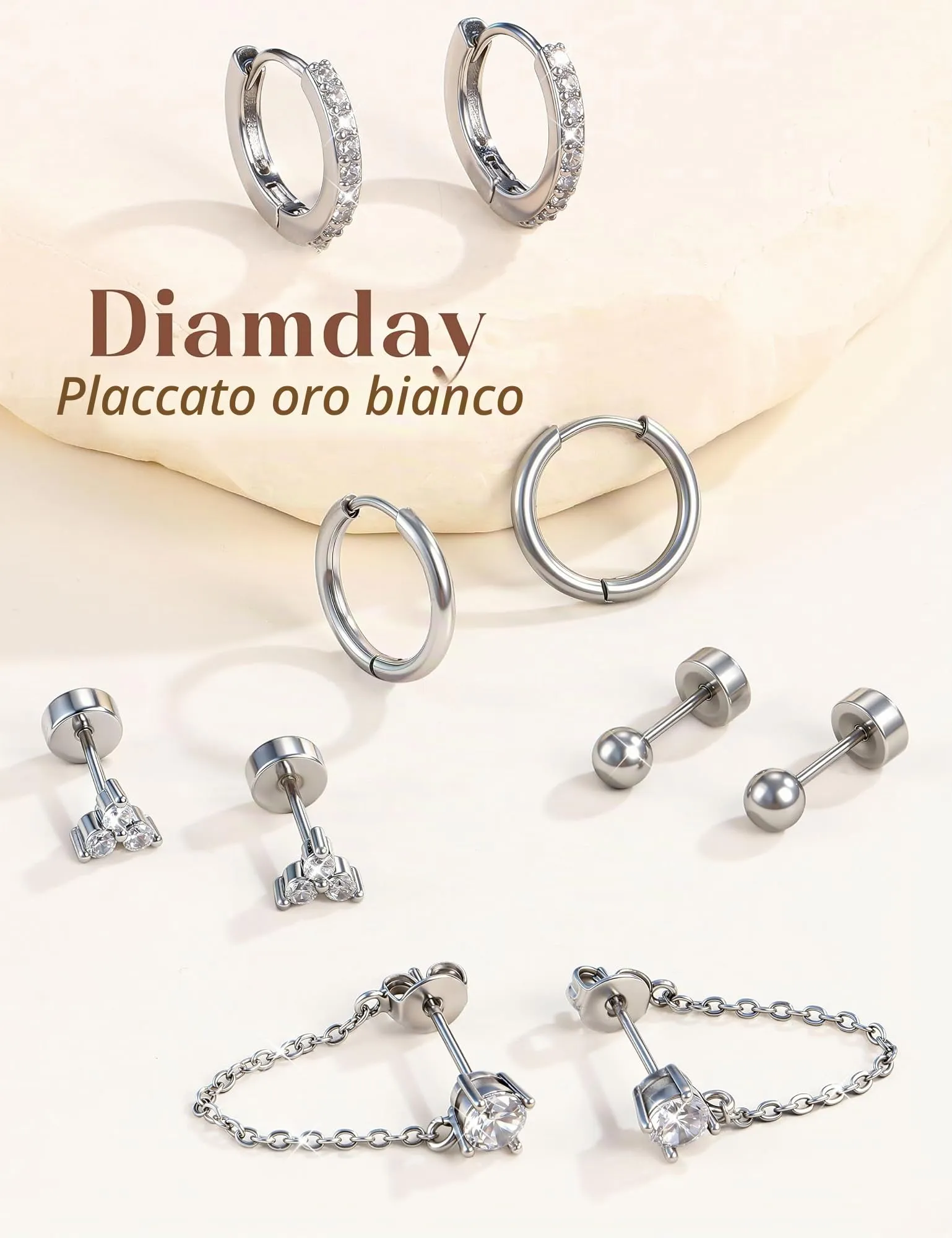 Diamday 5/7 Paia Orecchini Donna Placcato Set Orecchini - immagine 6