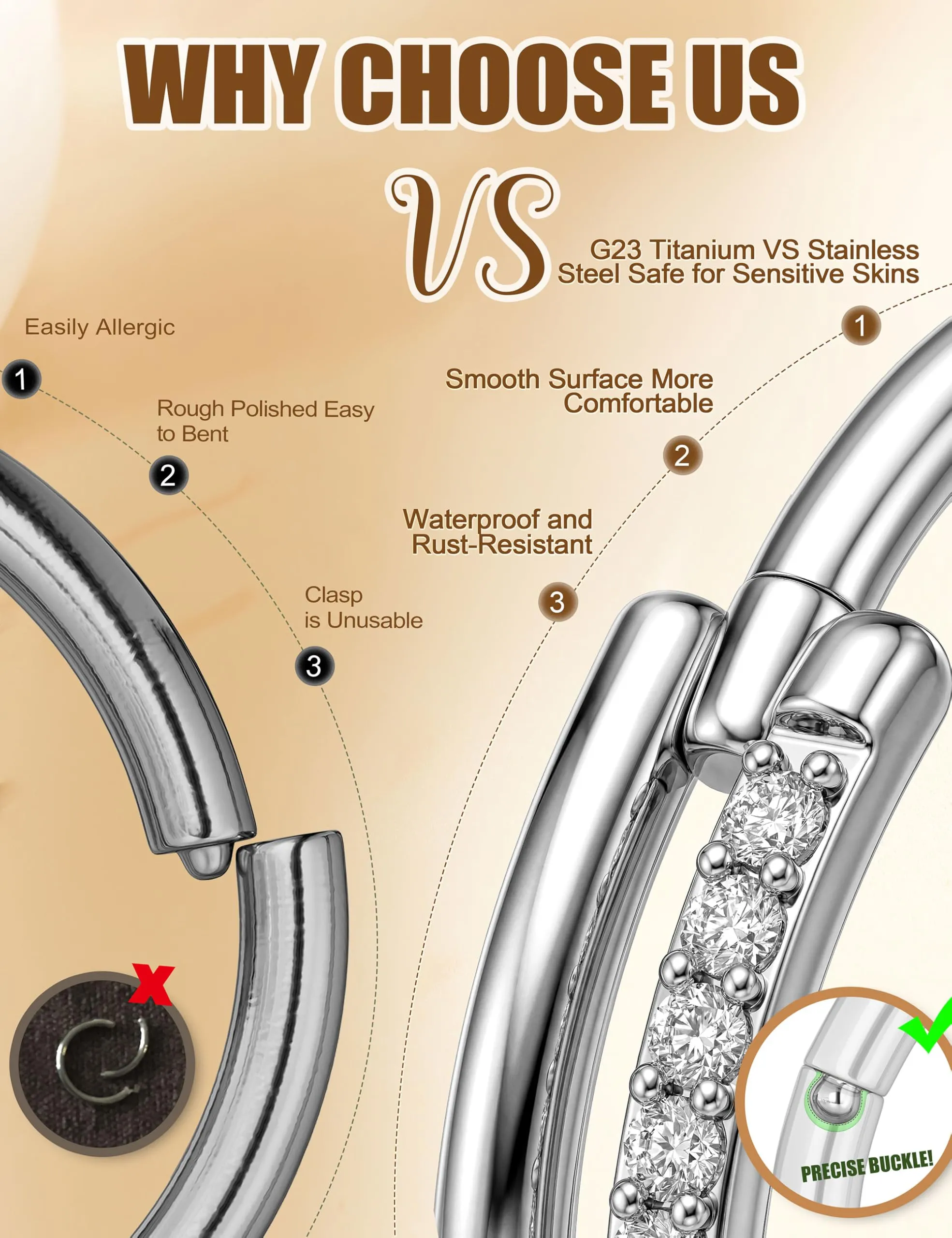Adramata 2Pcs G23 Titanio Helix Piercing Conch Septum 16/18G 8/10MM - immagine 6