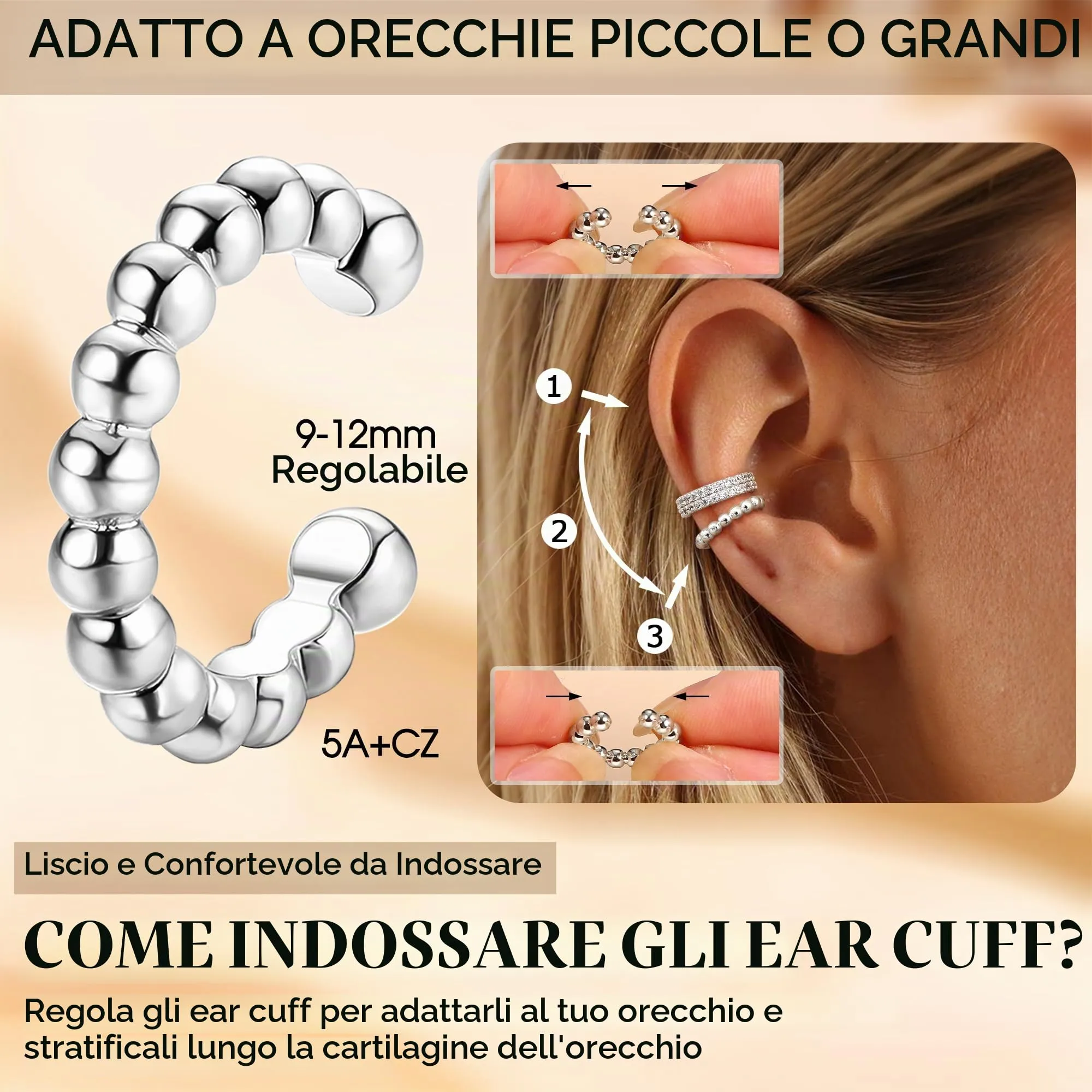 Dochais 5 Pezzi Ear Cuff Orecchini Donna Argento Color Orecchini Senza Buco Ear Cuff Orecchio Non Piercing Earcuffs Regolabile Ipoallergenici Orecchino Clip Donna per Cartilagine Finti per Ragazze - immagine 4