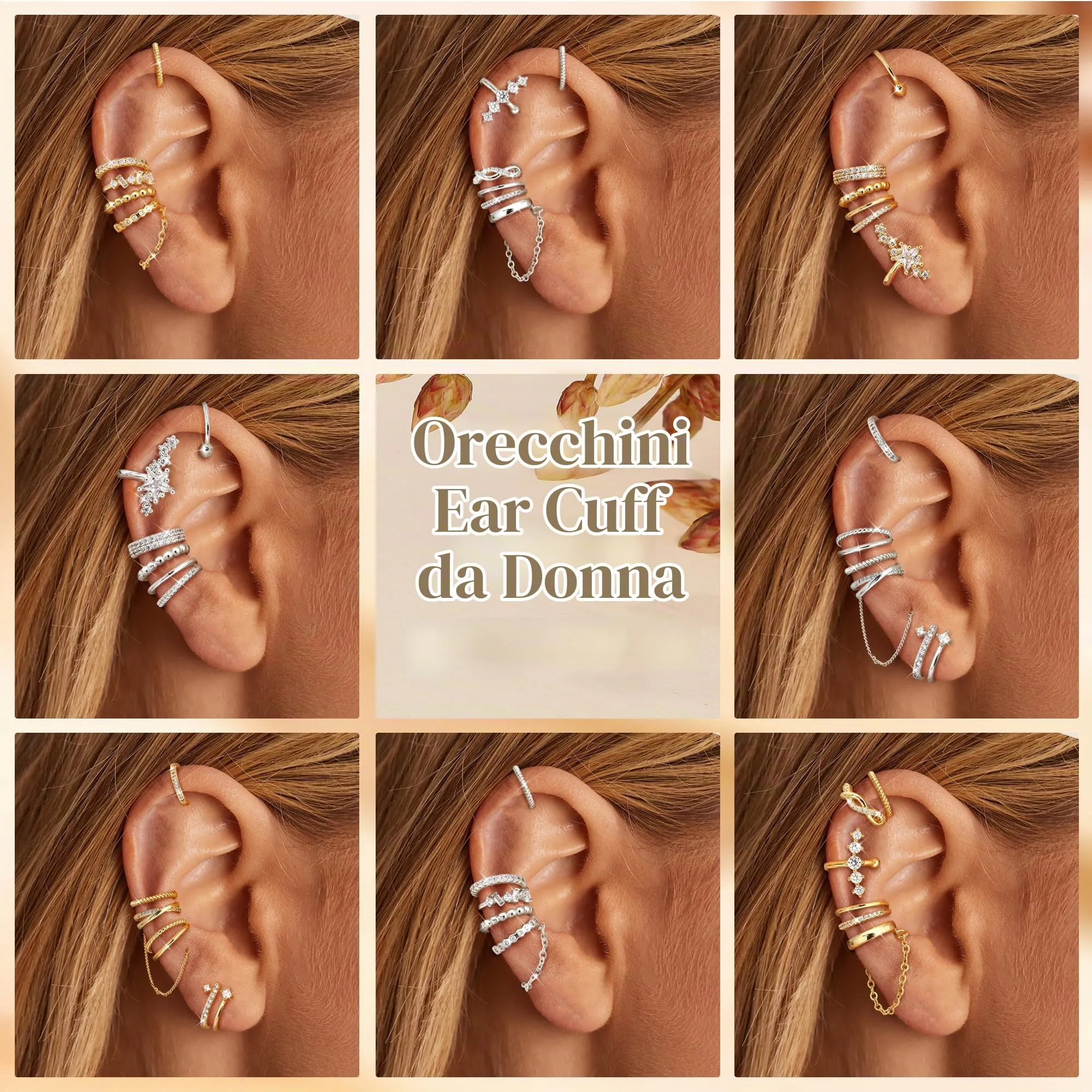 Dochais 5 Pezzi Ear Cuff Orecchini Donna Argento Color Orecchini Senza Buco Ear Cuff Orecchio Non Piercing Earcuffs Regolabile Ipoallergenici Orecchino Clip Donna per Cartilagine Finti per Ragazze - immagine 6