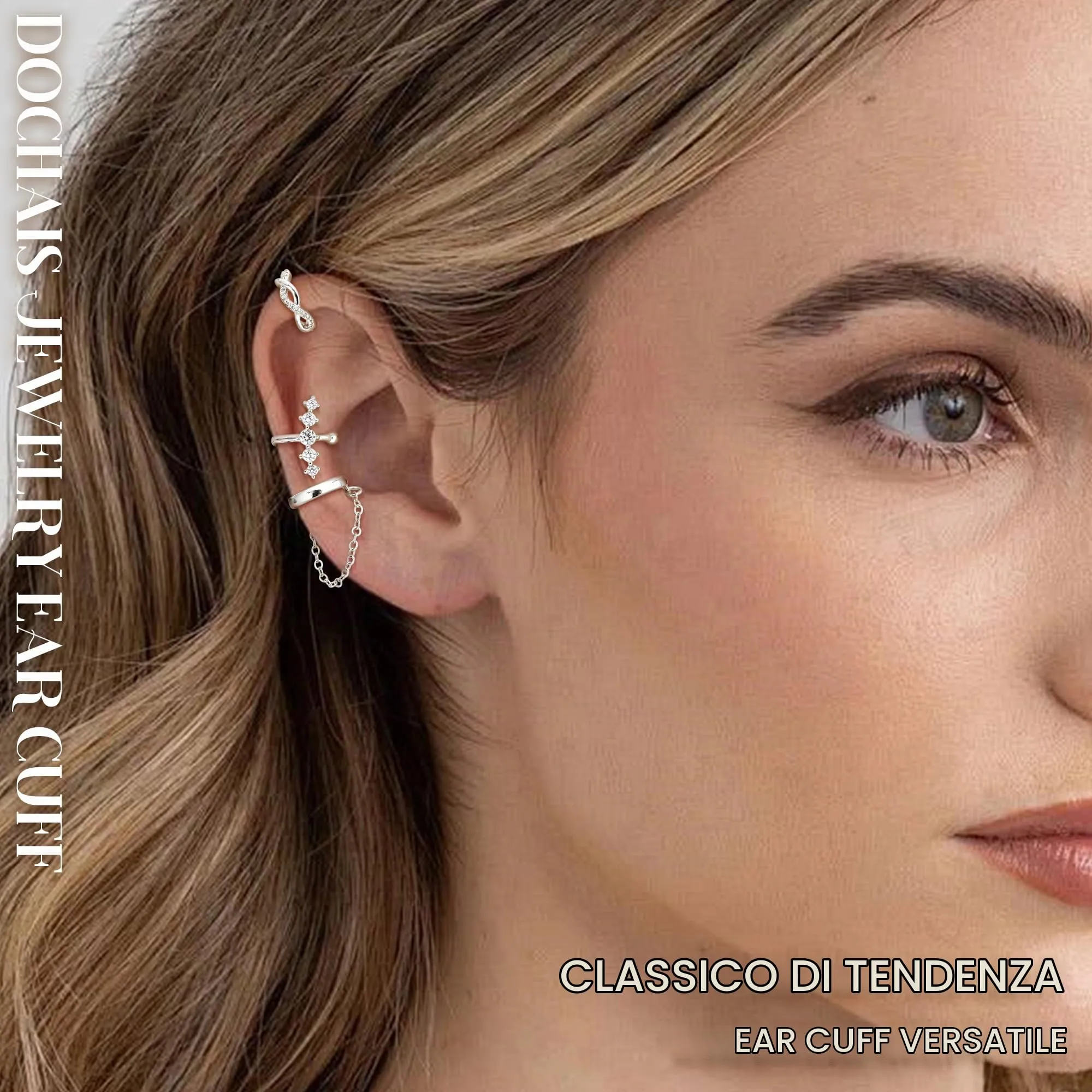 Dochais 5 Pezzi Ear Cuff Orecchini Donna Argento Color Orecchini Senza Buco Ear Cuff Orecchio Non Piercing Earcuffs Regolabile Ipoallergenici Orecchino Clip Donna per Cartilagine Finti per Ragazze - immagine 2