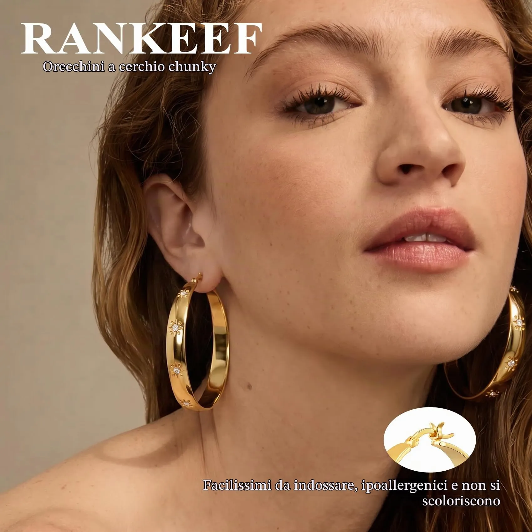 RANKEEF 8MM Orecchini A Cerchio Grandi In Oro Placcato Ipoallergenici Per - immagine 2