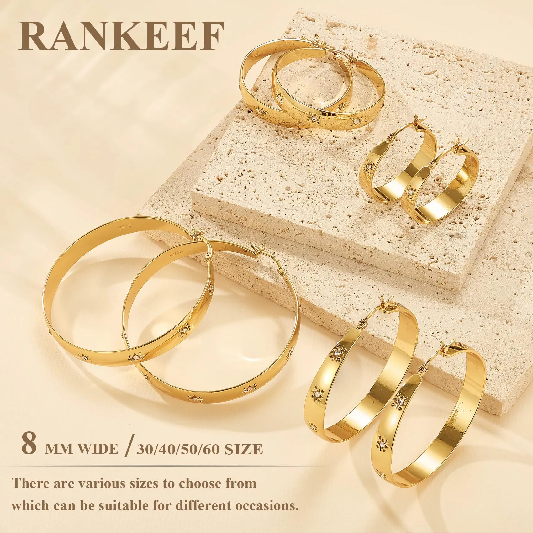 RANKEEF 8MM Orecchini A Cerchio Grandi In Oro Placcato Ipoallergenici Per - immagine 6