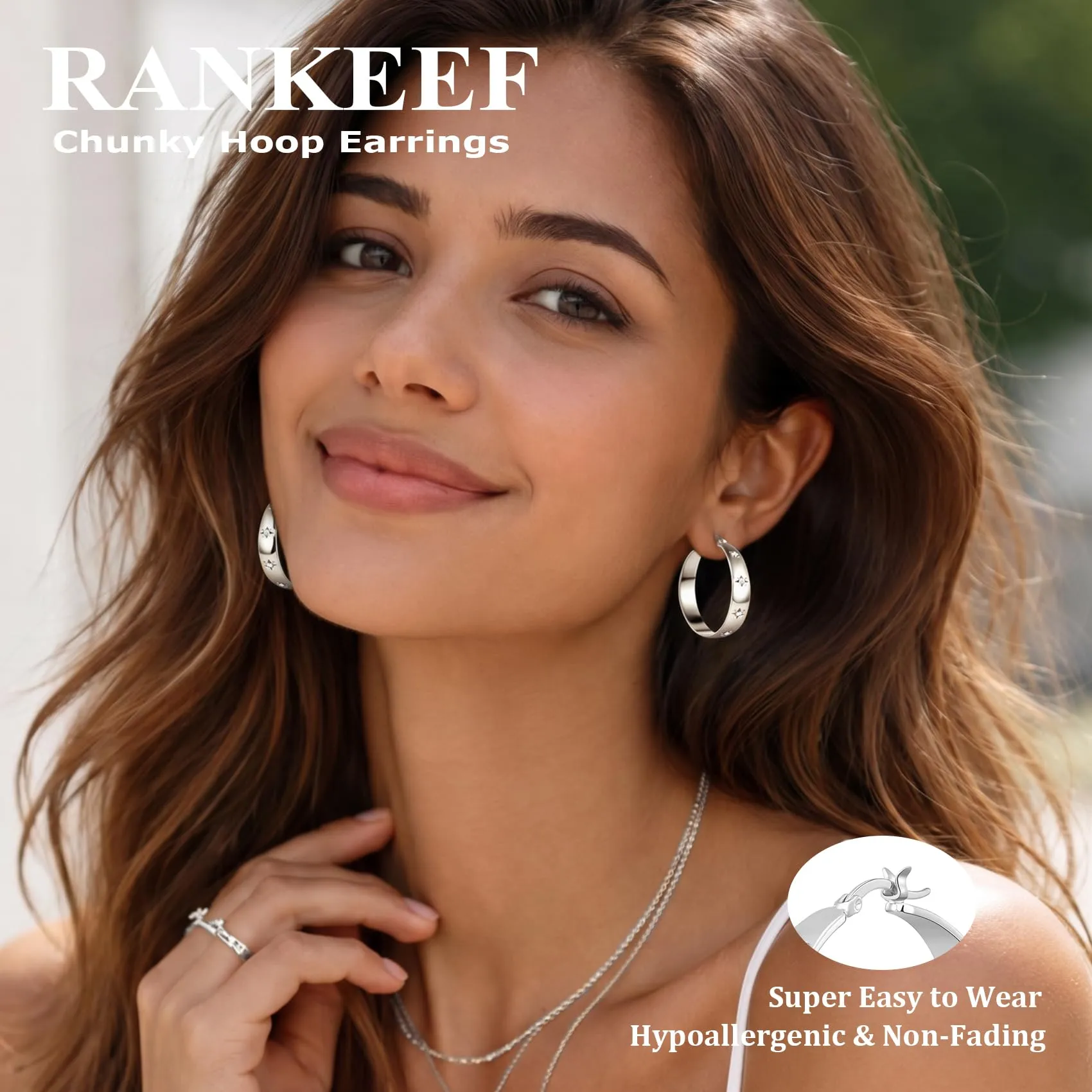 RANKEEF 8MM Orecchini Cerchio In Argento Placcato Ipoallergenico Per Donna - immagine 2