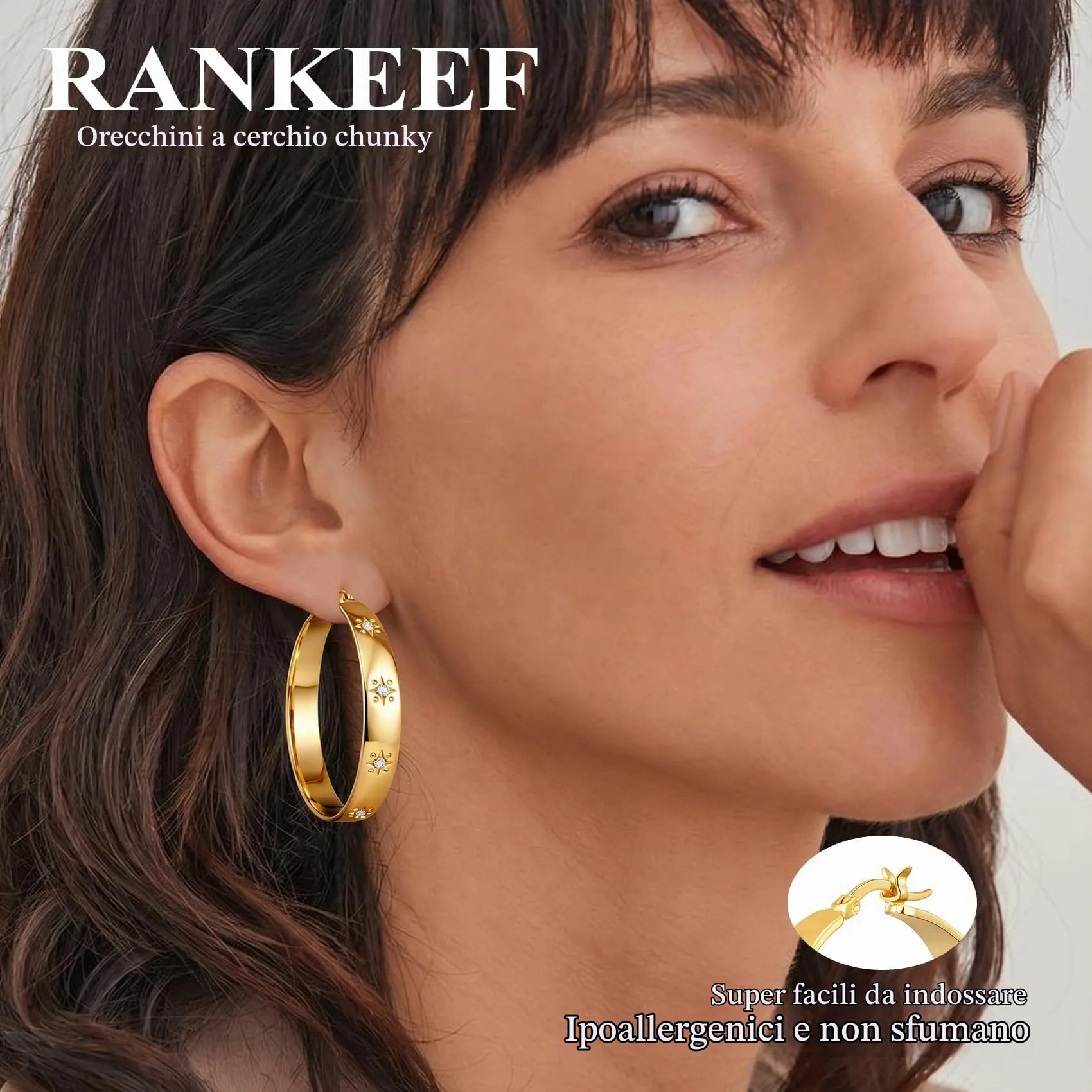 RANKEEF 8MM Orecchini A Cerchio Grandi In Oro Placcato Ipoallergenici Per - immagine 2