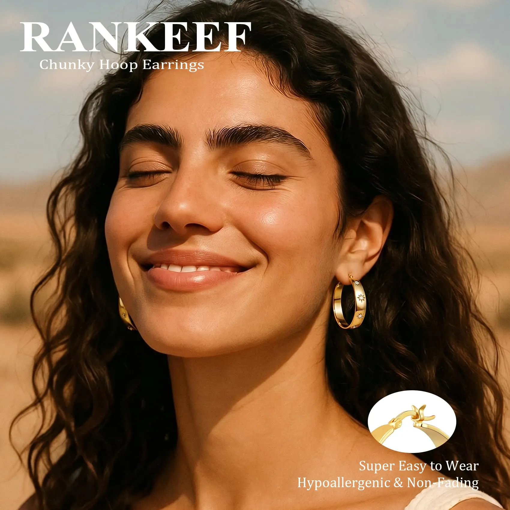 RANKEEF 8MM Orecchini A Cerchio Grandi In Oro Placcato Ipoallergenici Per - immagine 2