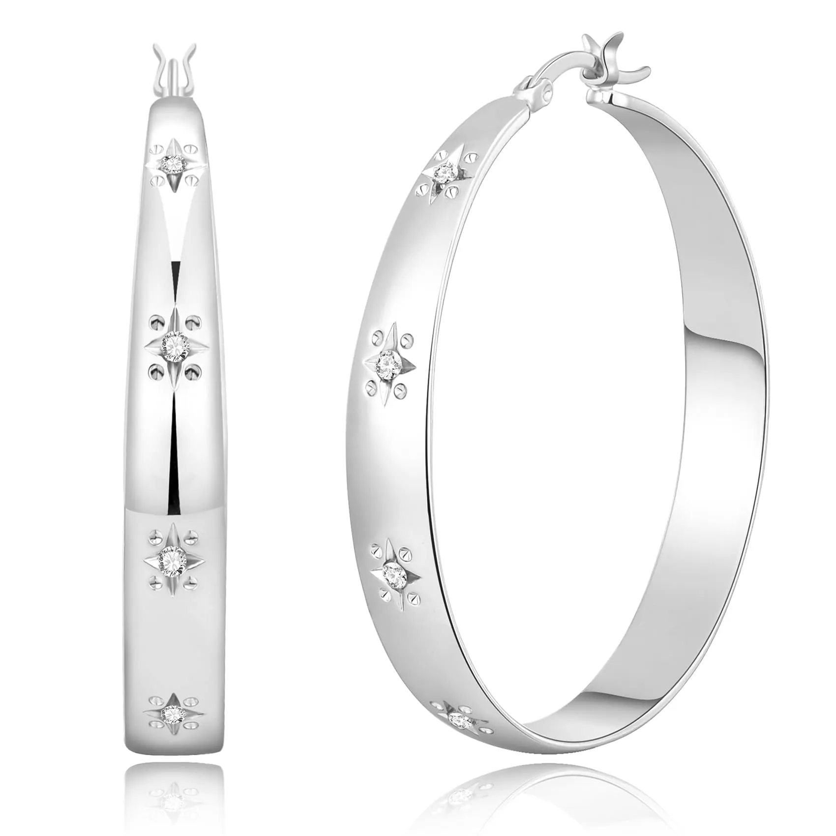 RANKEEF 8MM Orecchini Cerchio In Argento Placcato Ipoallergenico Per Donna - immagine 1