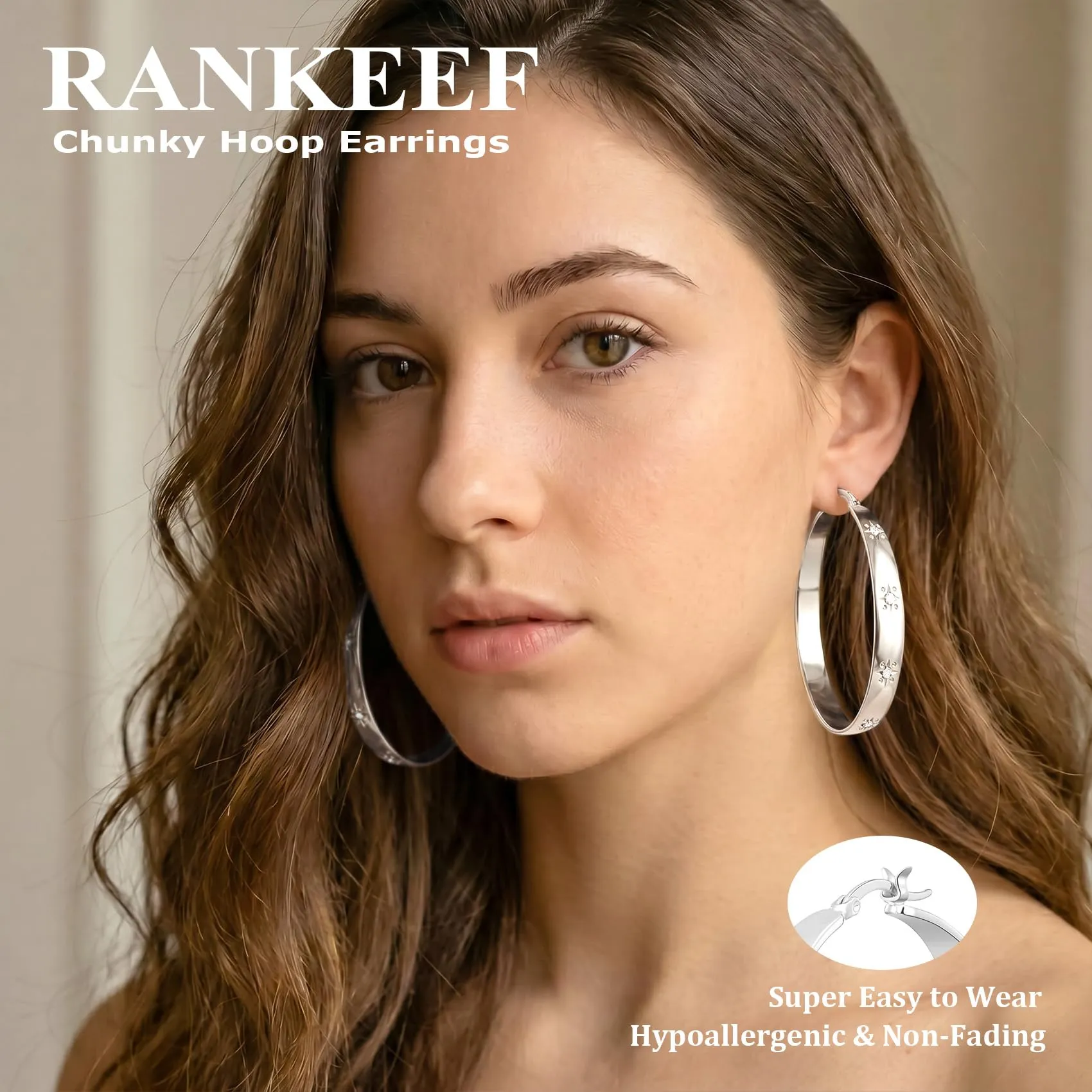 RANKEEF 8MM Orecchini Cerchio In Argento Placcato Ipoallergenico Per Donna - immagine 2