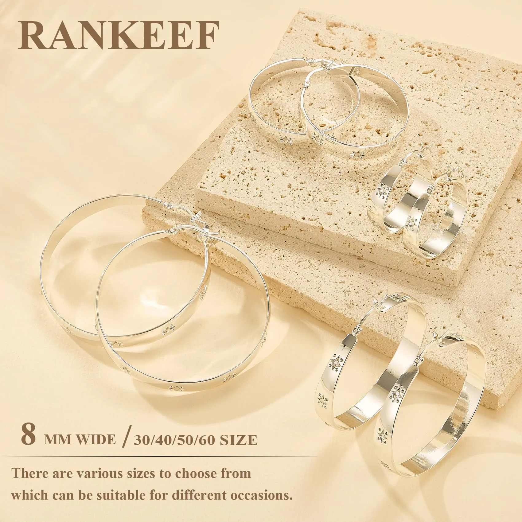 RANKEEF 8MM Orecchini Cerchio In Argento Placcato Ipoallergenico Per Donna - immagine 6