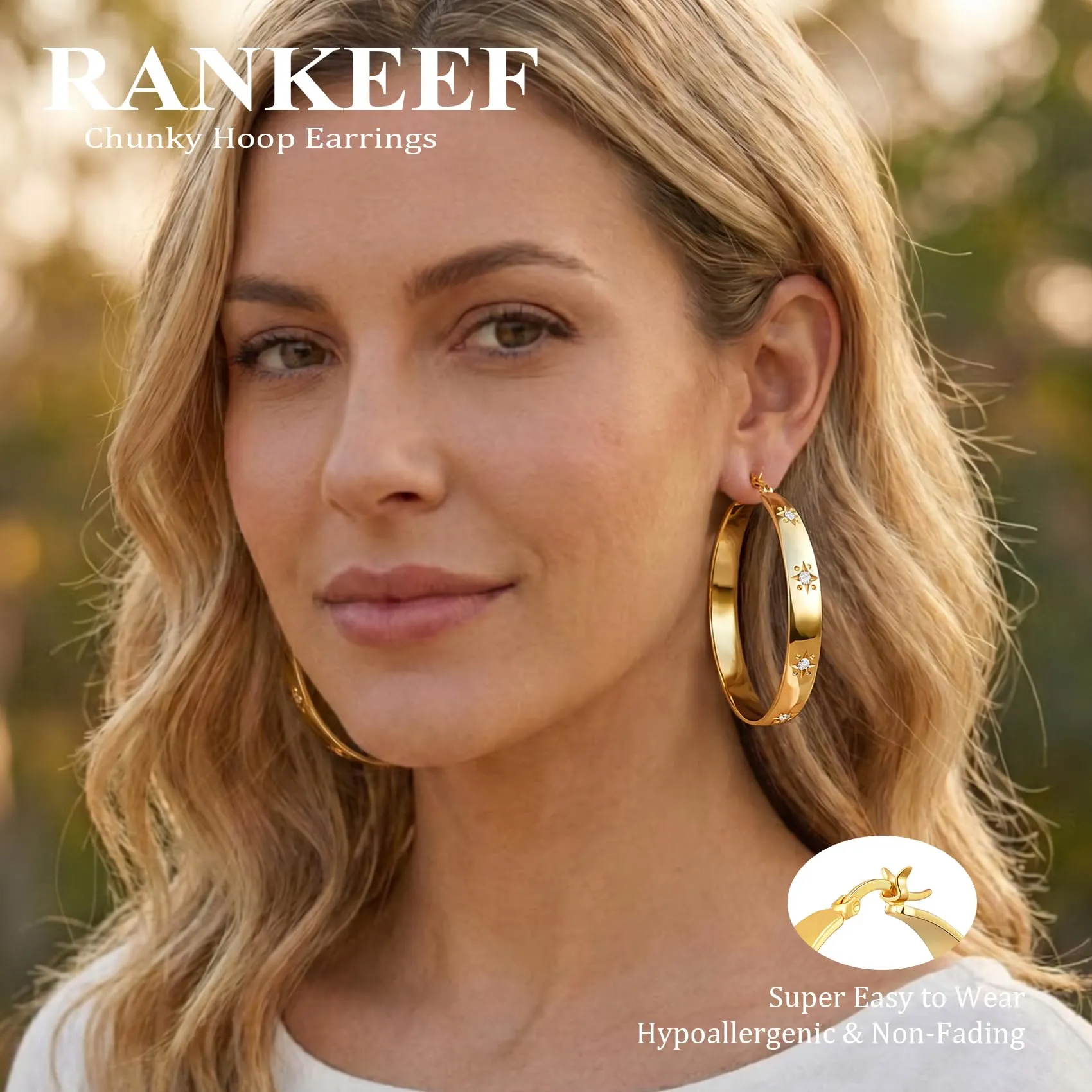 RANKEEF 8MM Orecchini A Cerchio Grandi In Oro Placcato Ipoallergenici Per - immagine 2
