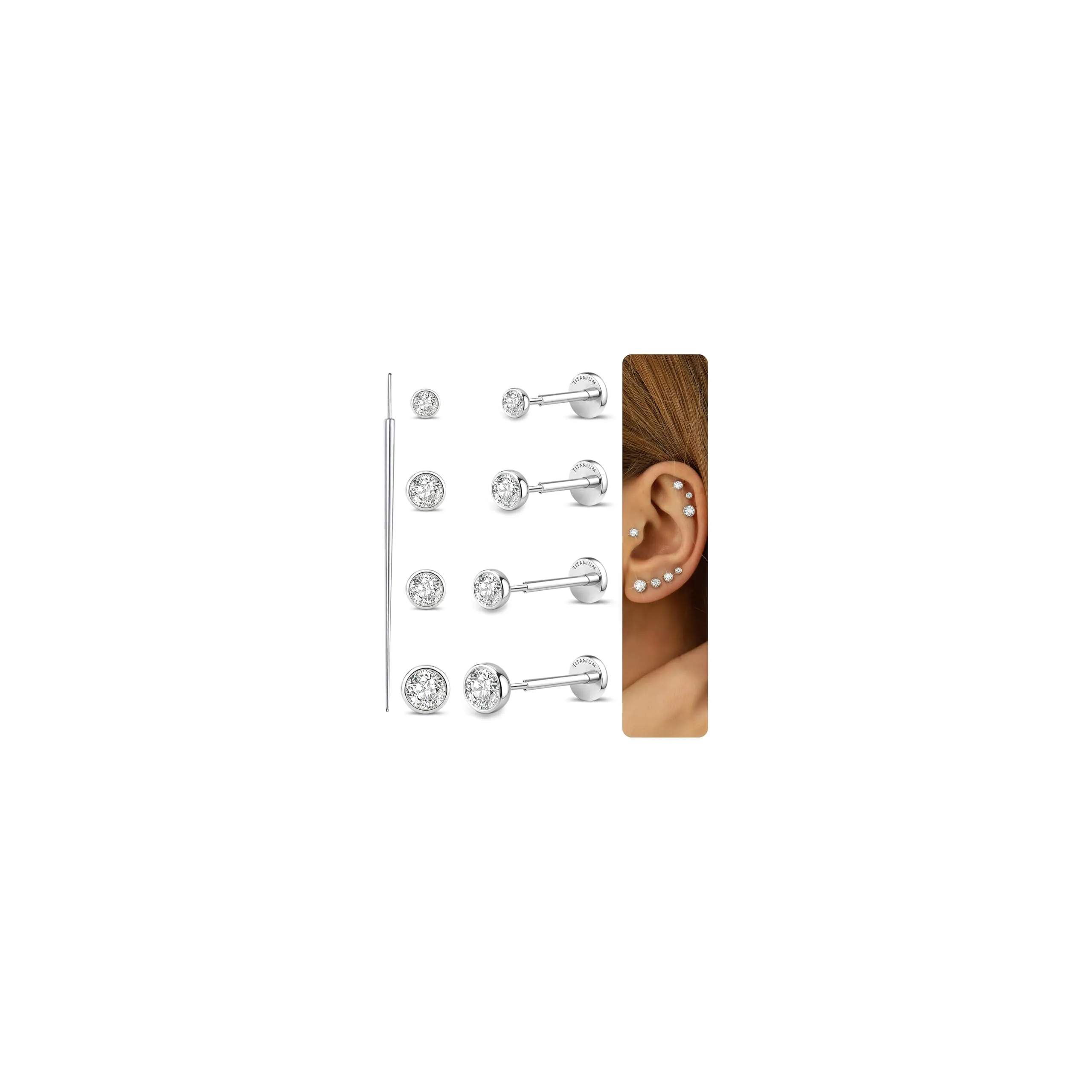 SLLAISS 4 Paia Piercing Tragus Orecchini Titanio G23 Piercing Helix - immagine 1