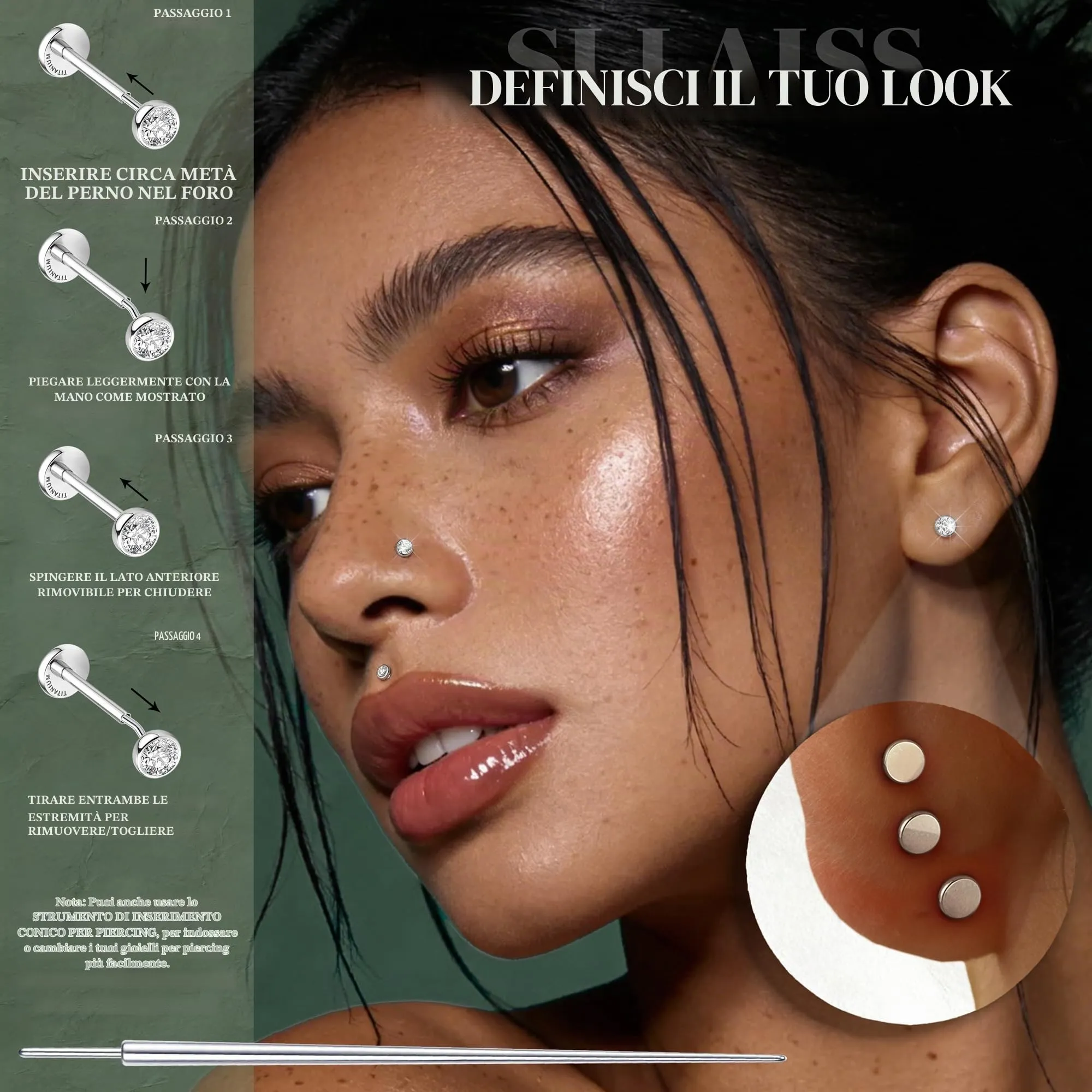 SLLAISS 4 Paia Piercing Tragus Orecchini Titanio G23 Piercing Helix - immagine 6