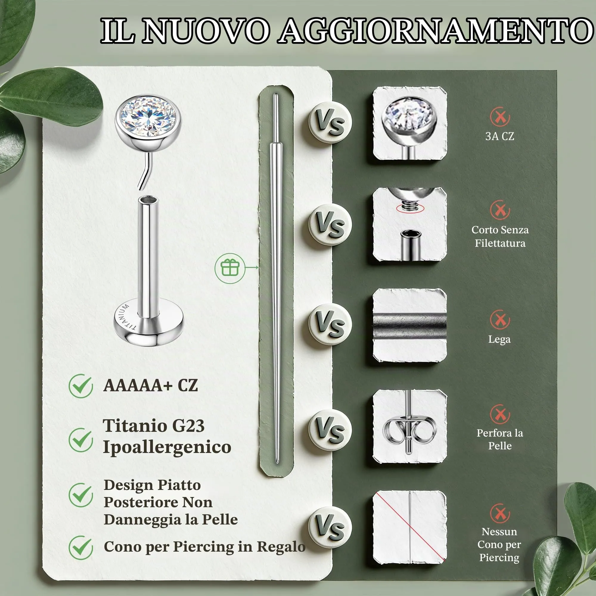 SLLAISS 4 Paia Piercing Tragus Orecchini Titanio G23 Piercing Helix - immagine 5
