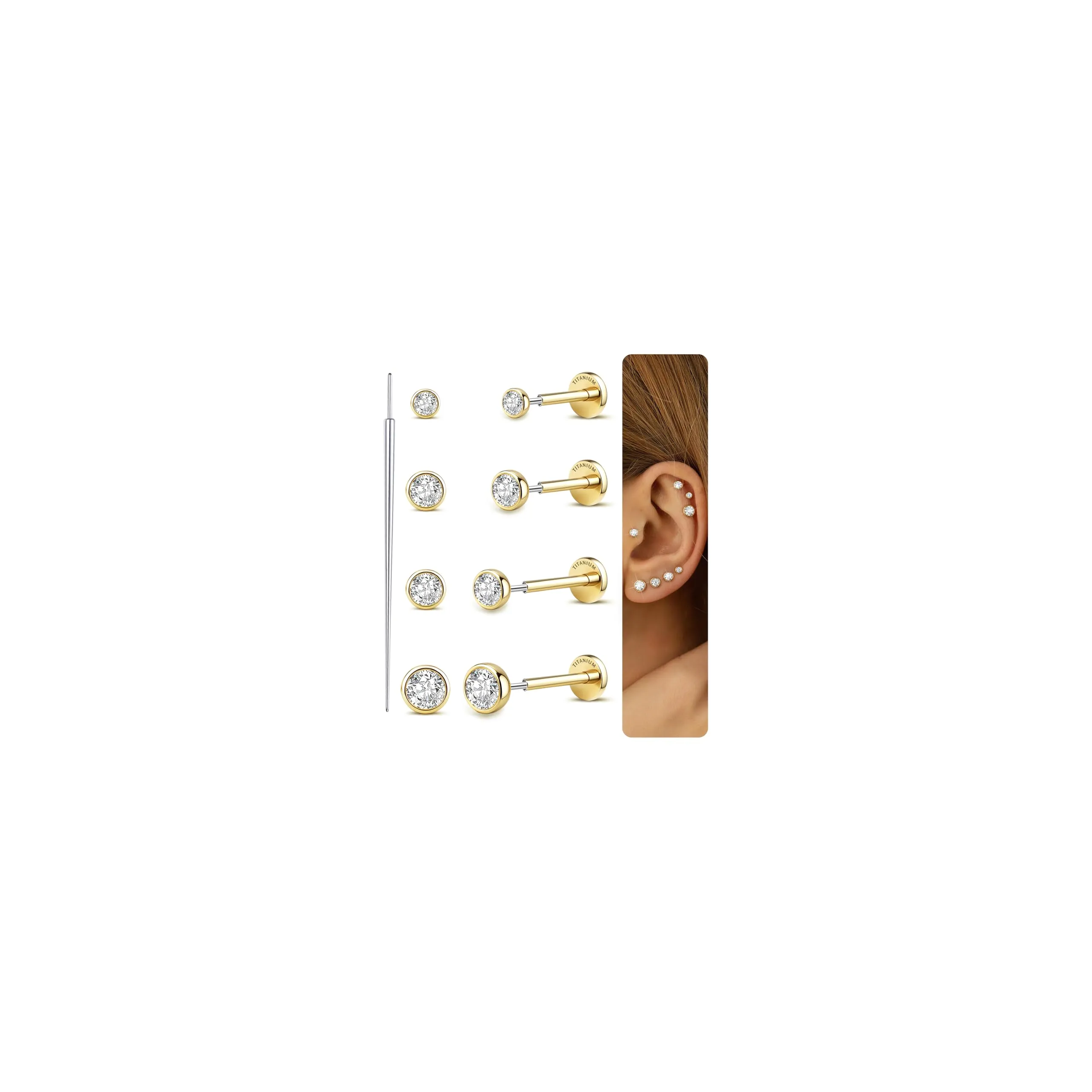 SLLAISS 4 Paia Piercing Tragus Orecchini Titanio G23 Piercing Helix - immagine 1