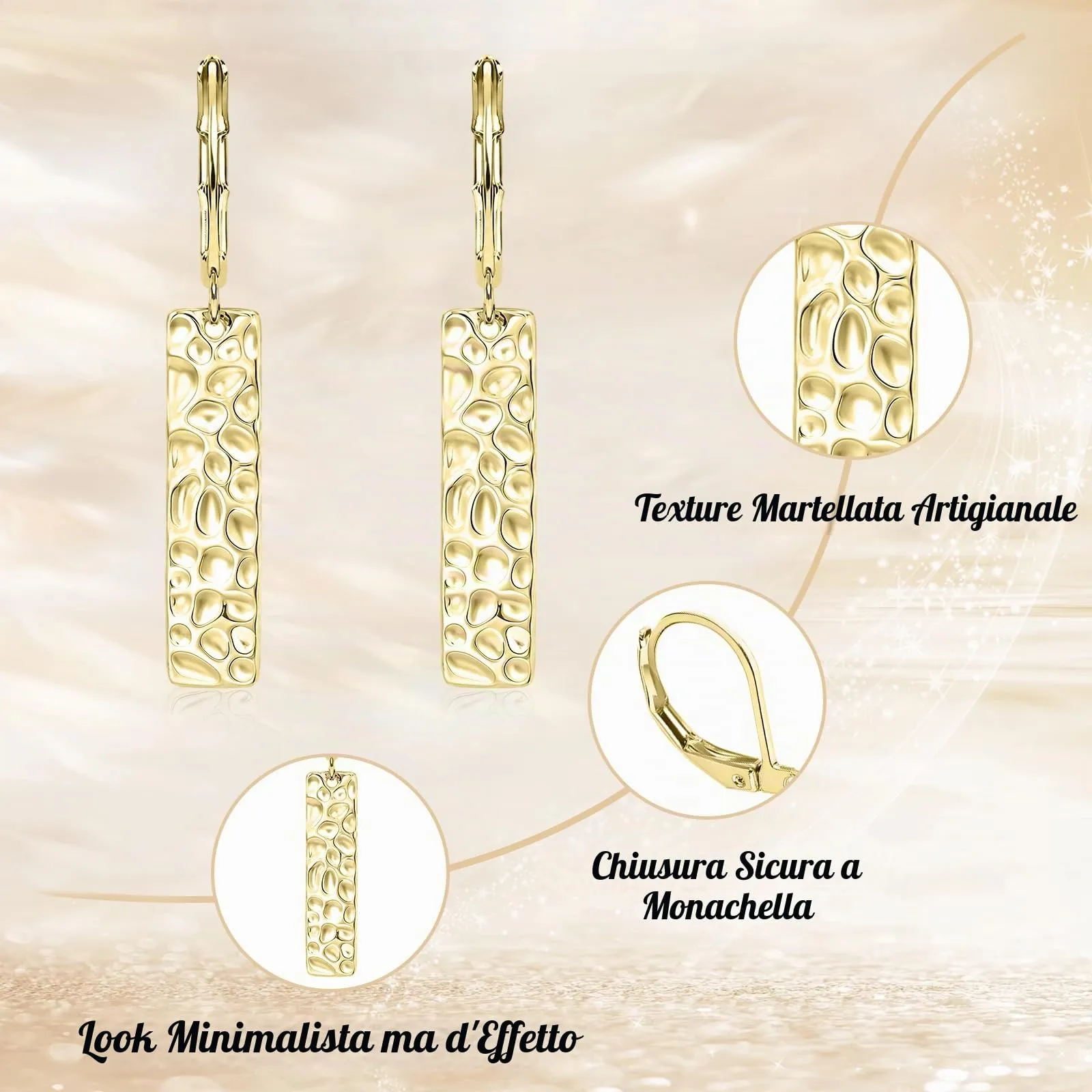 Orecchini Pendenti Donna Oro, Pendente Martellato - immagine 5