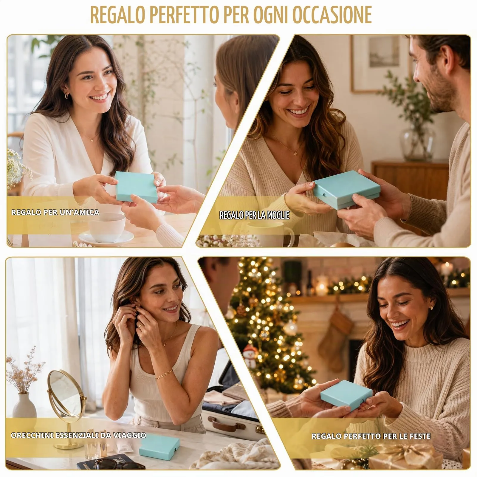 Orecchini Pendenti Donna Argento, Pendente Doppio Cerchio - immagine 6