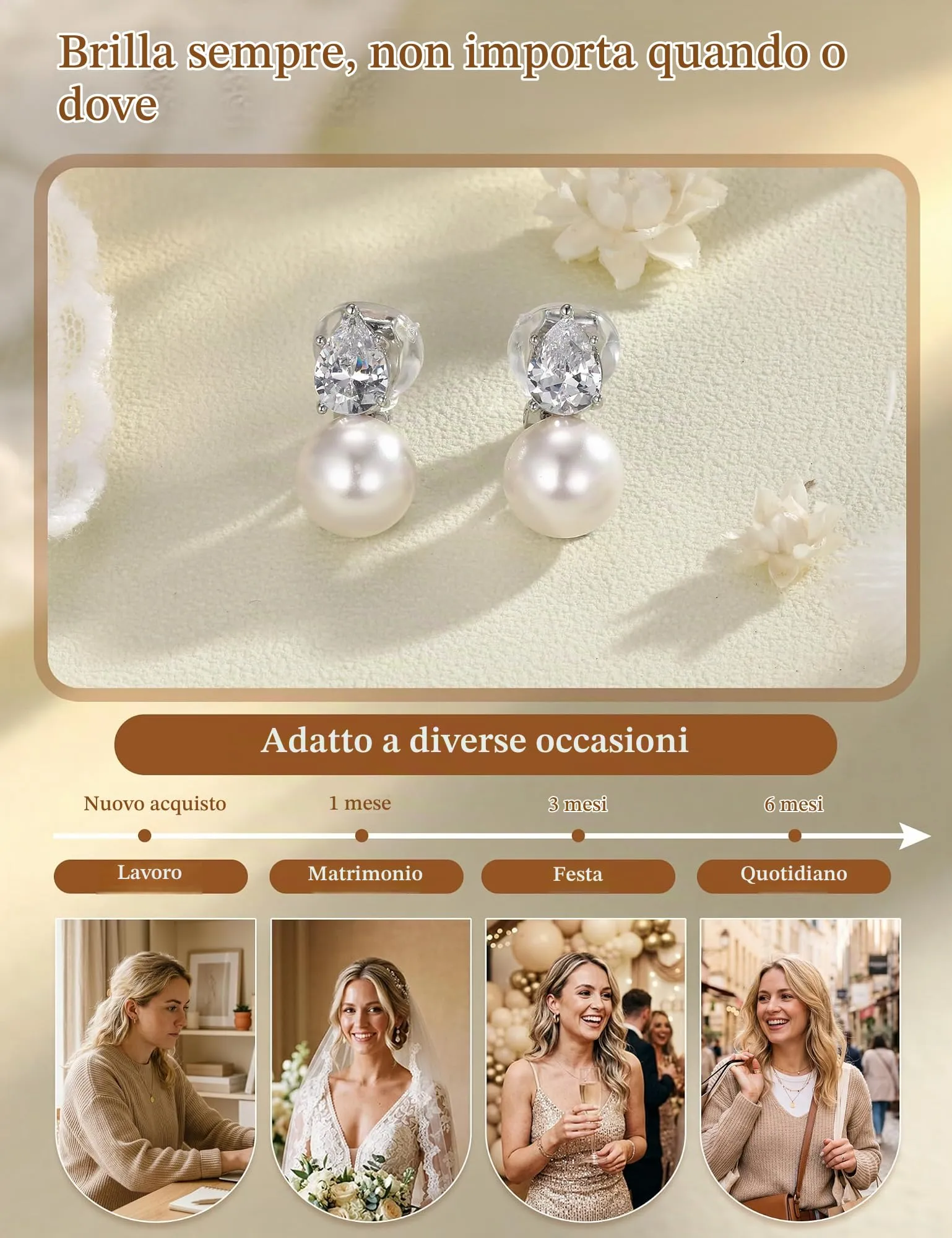 CASSIECA Orecchini Clip Donna Orecchini Shell-Perles Senza Buco per Donna - immagine 8