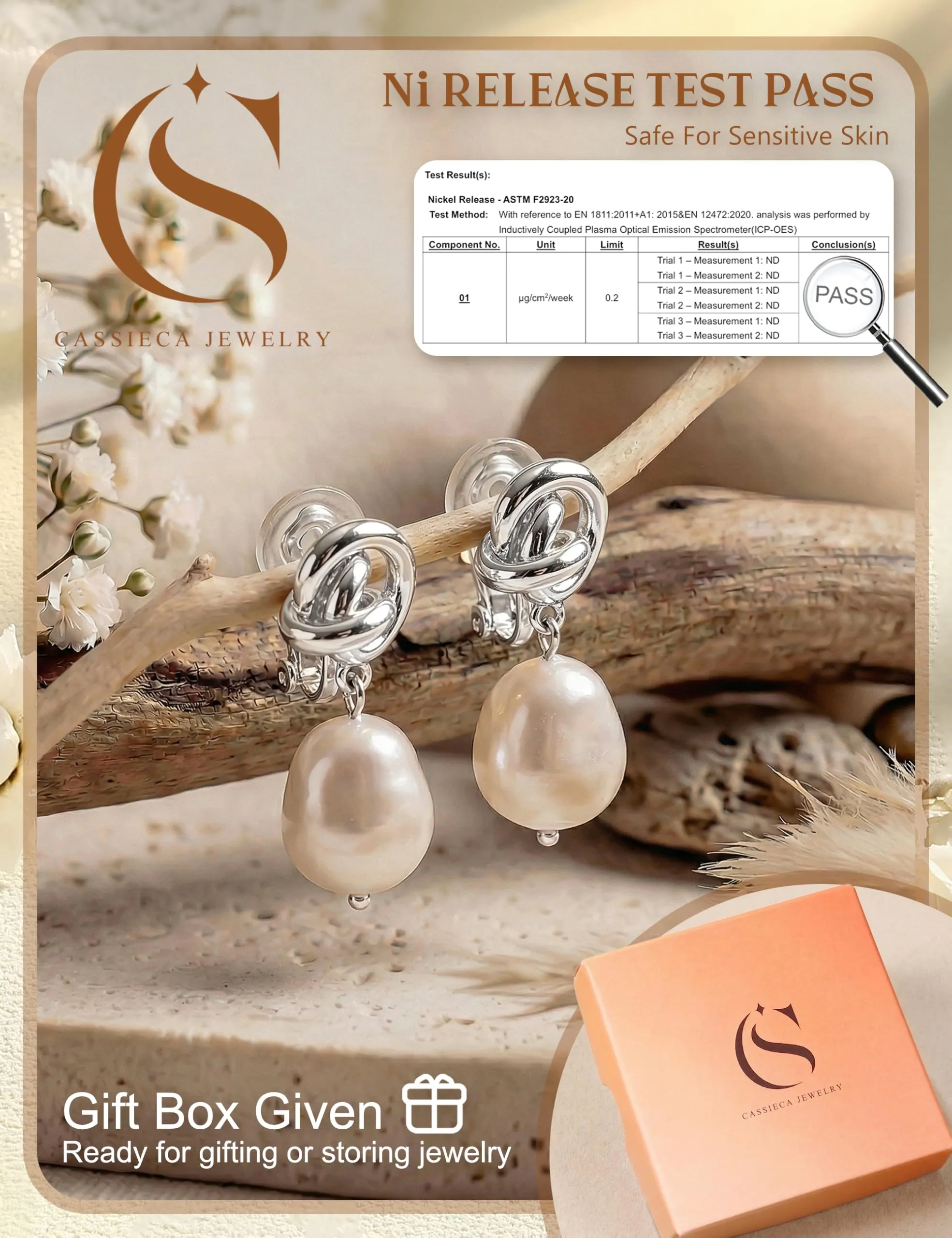 CASSIECA Orecchini Clip Donna Orecchini Shell-Perles Senza Buco per Donna - immagine 4