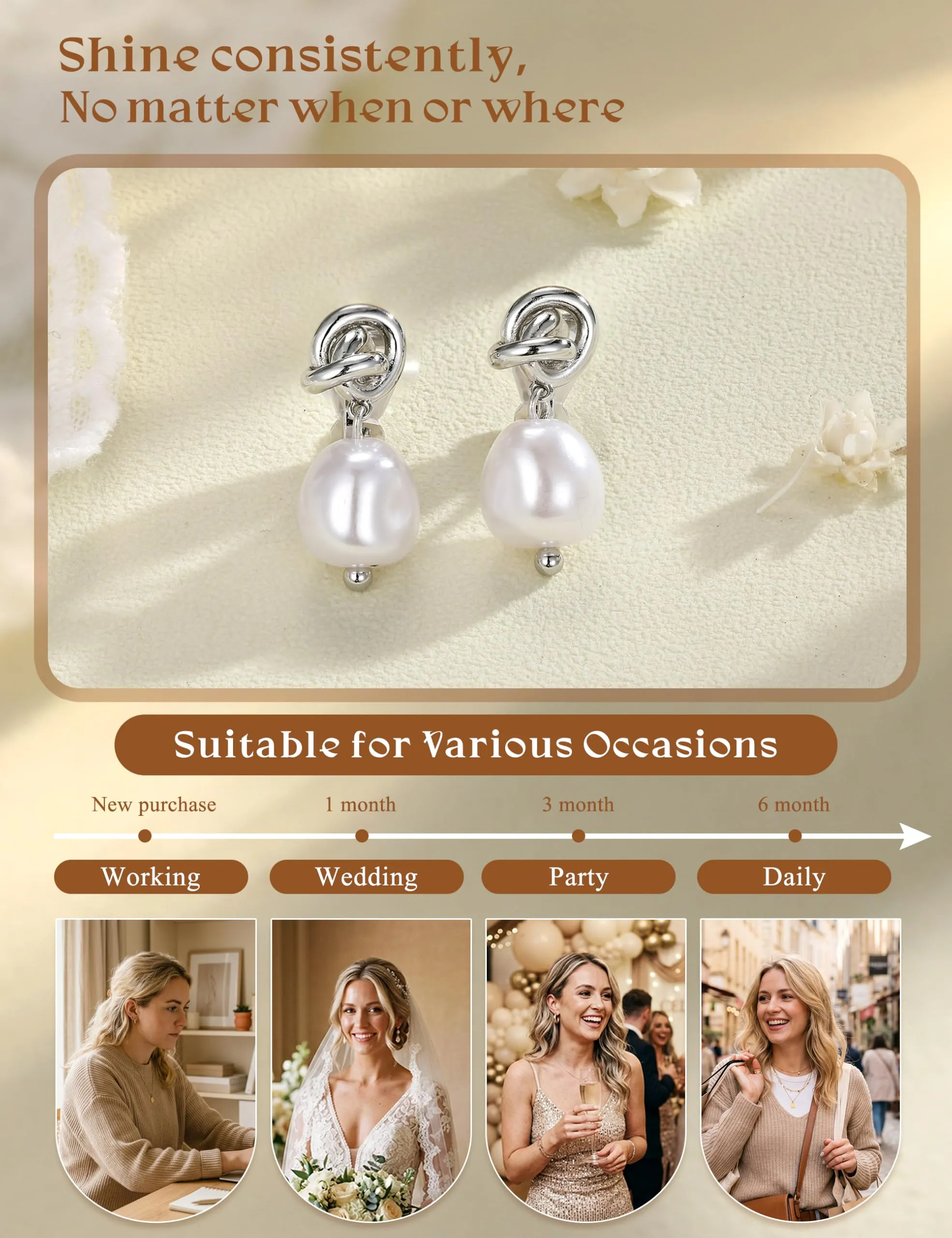 CASSIECA Orecchini Clip Donna Orecchini Shell-Perles Senza Buco per Donna - immagine 8