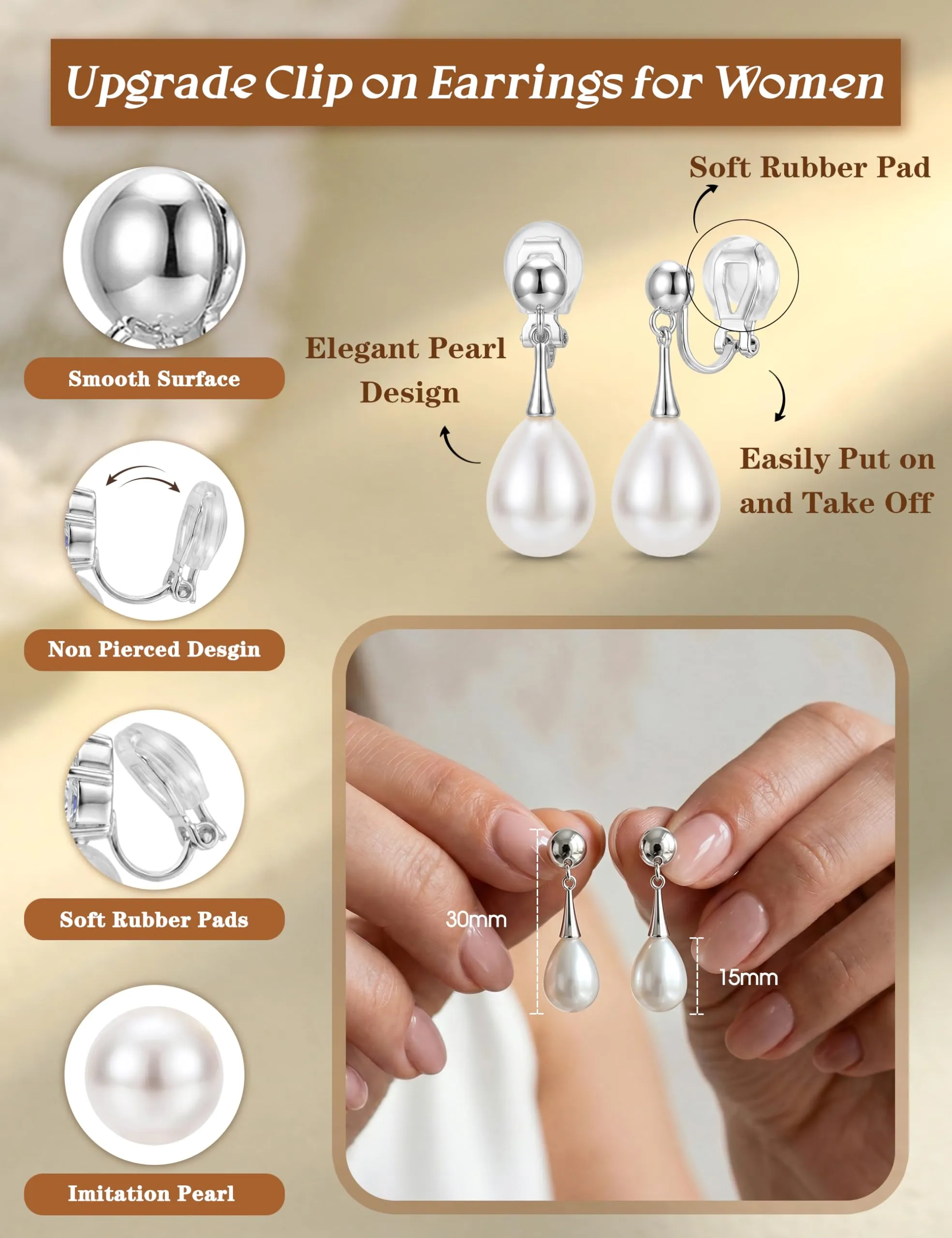 CASSIECA Orecchini Clip Donna Orecchini Shell-Perles Senza Buco per Donna - immagine 2