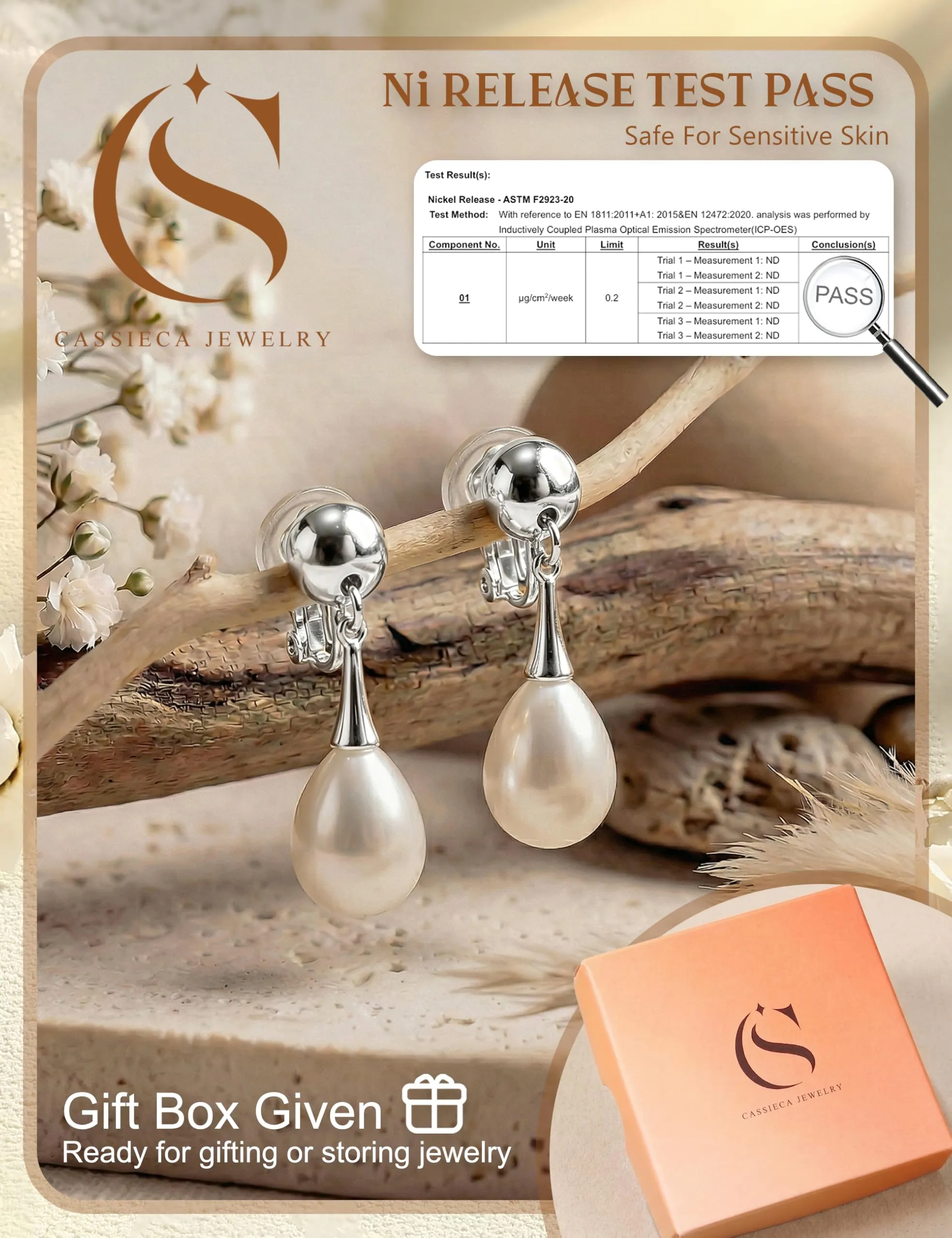 CASSIECA Orecchini Clip Donna Orecchini Shell-Perles Senza Buco per Donna - immagine 4