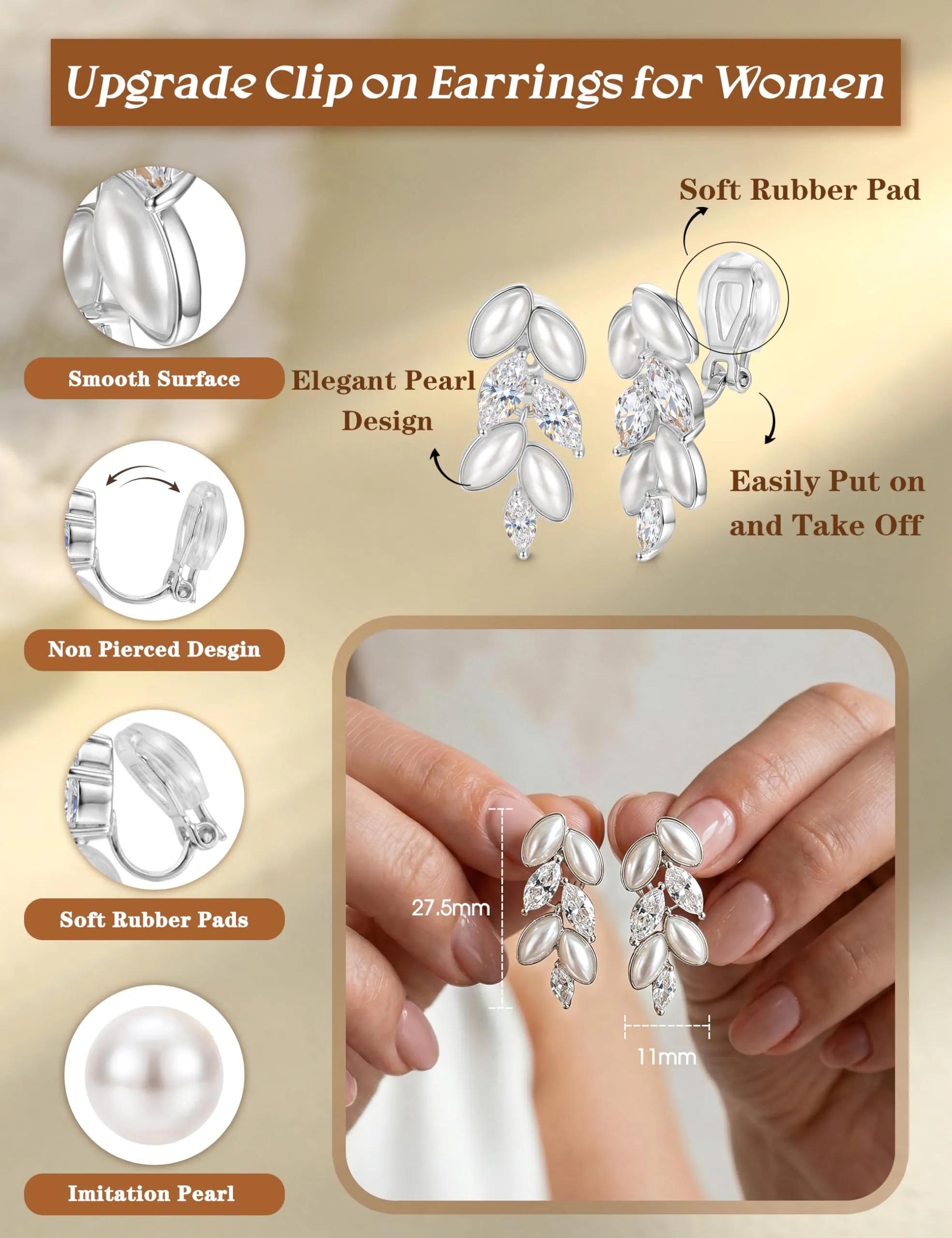 CASSIECA Orecchini Clip Donna Orecchini Shell-Perles Senza Buco per Donna - immagine 2