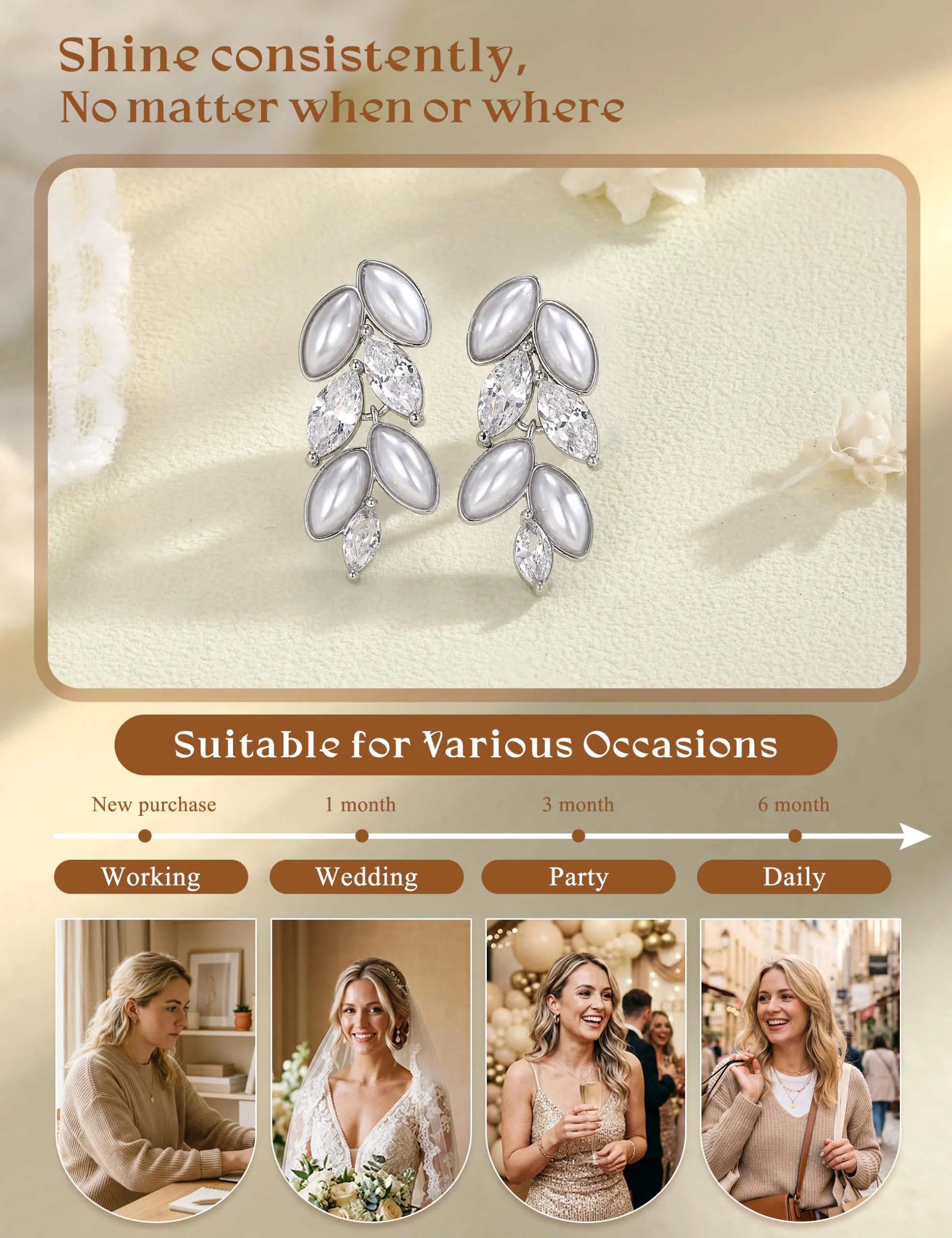 CASSIECA Orecchini Clip Donna Orecchini Shell-Perles Senza Buco per Donna - immagine 8