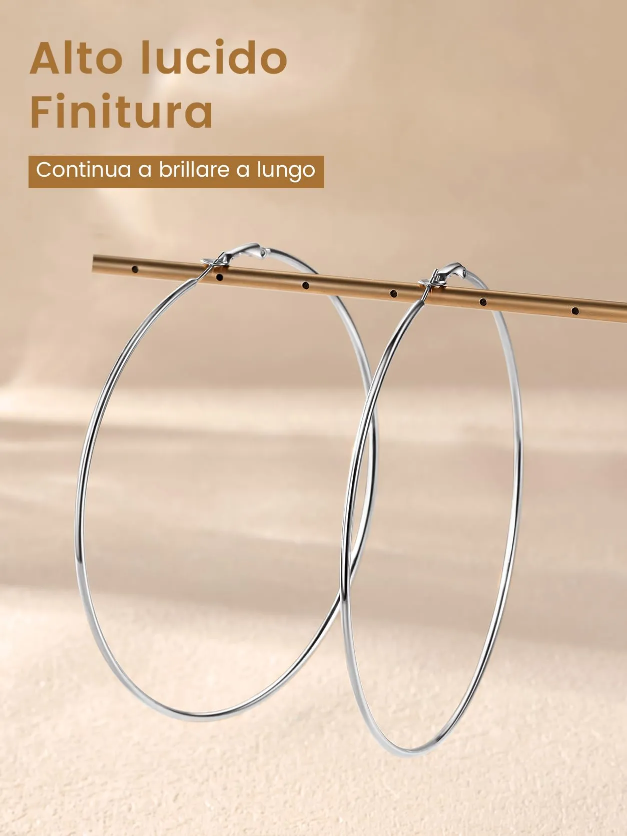GoldChic Orecchini Cerchio Grande 100mm Argento in Acciaio Inox - immagine 7