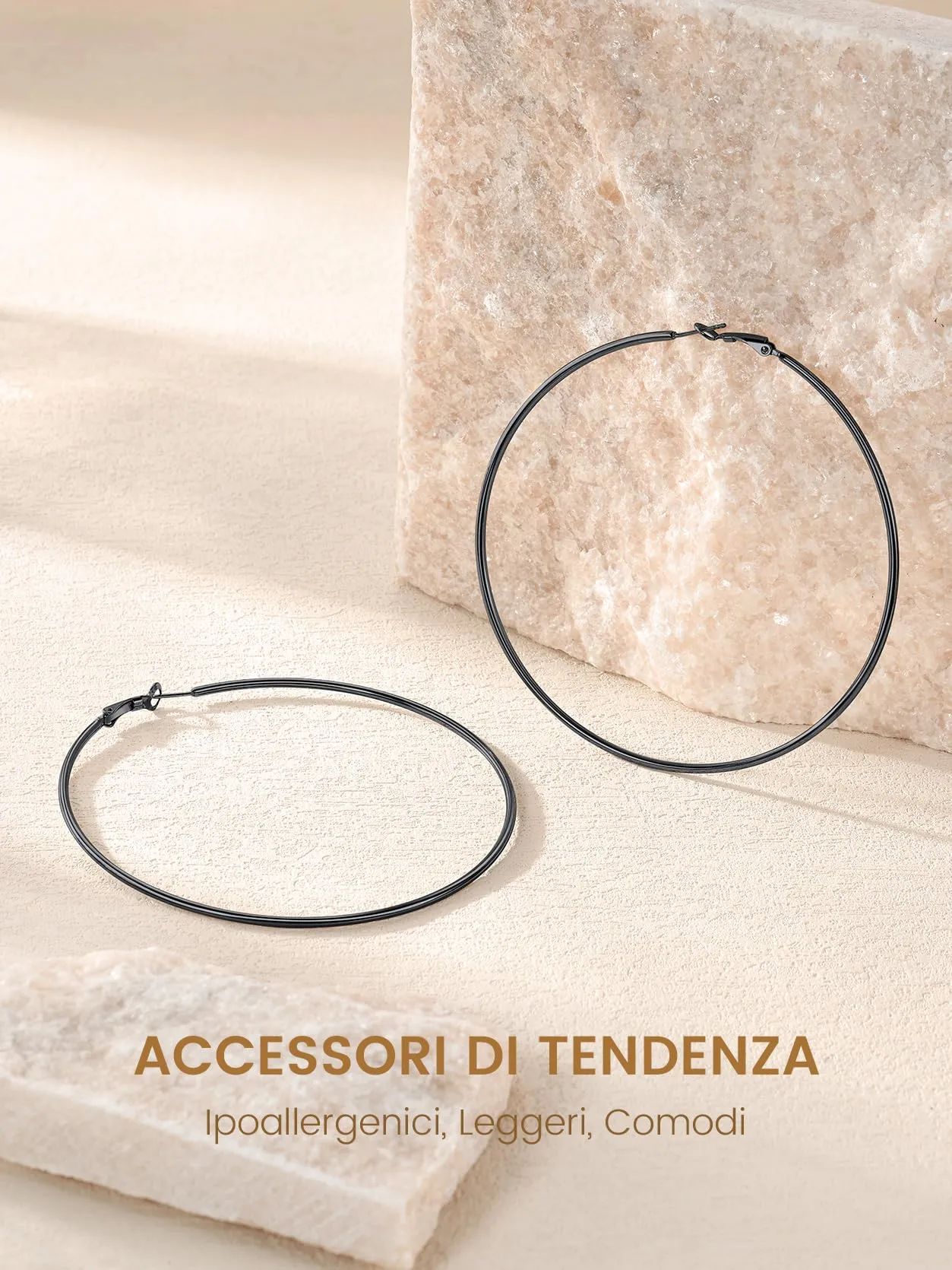 GoldChic Orecchini Cerchio Grande 90mm Nero in Acciaio Inox - immagine 4
