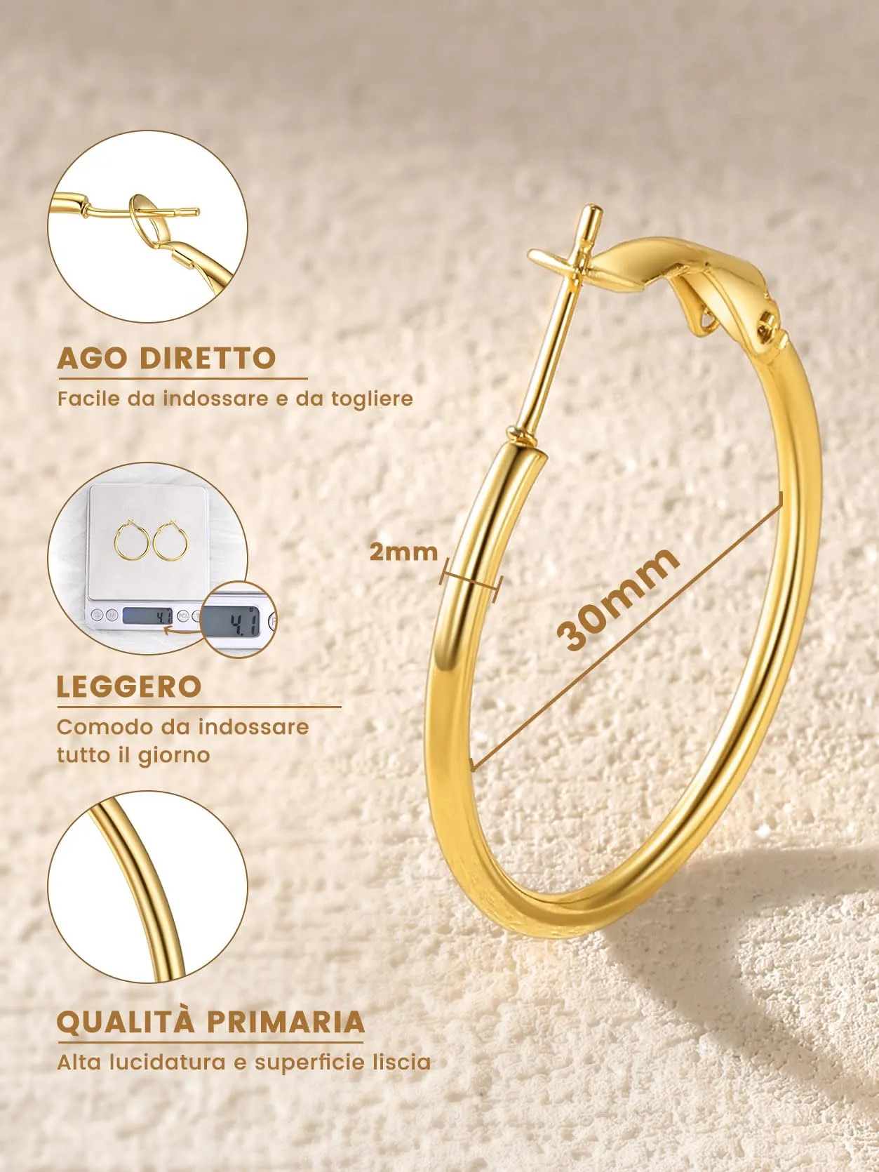 GoldChic Orecchini Cerchio Piccolo 30mm Oro in Acciaio Inox - immagine 8