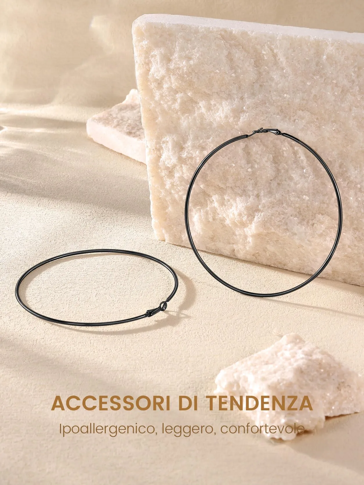 GoldChic Orecchini Cerchio Grande 100mm Nero in Acciaio Inox - immagine 5