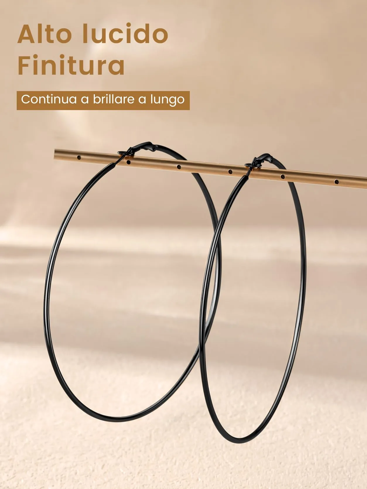 GoldChic Orecchini Cerchio Grande 100mm Nero in Acciaio Inox - immagine 6