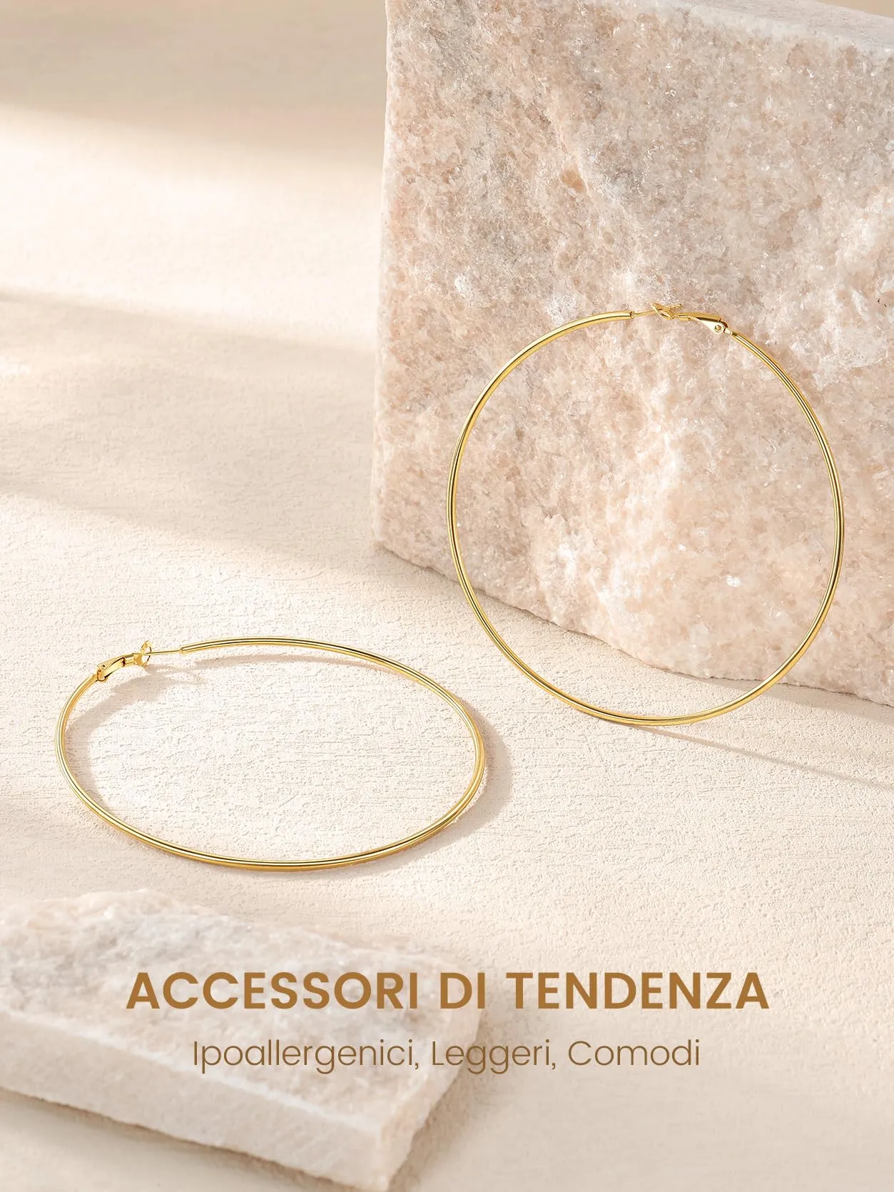 GoldChic Orecchini Cerchio Grande 90mm Oro in Acciaio Inox - immagine 2