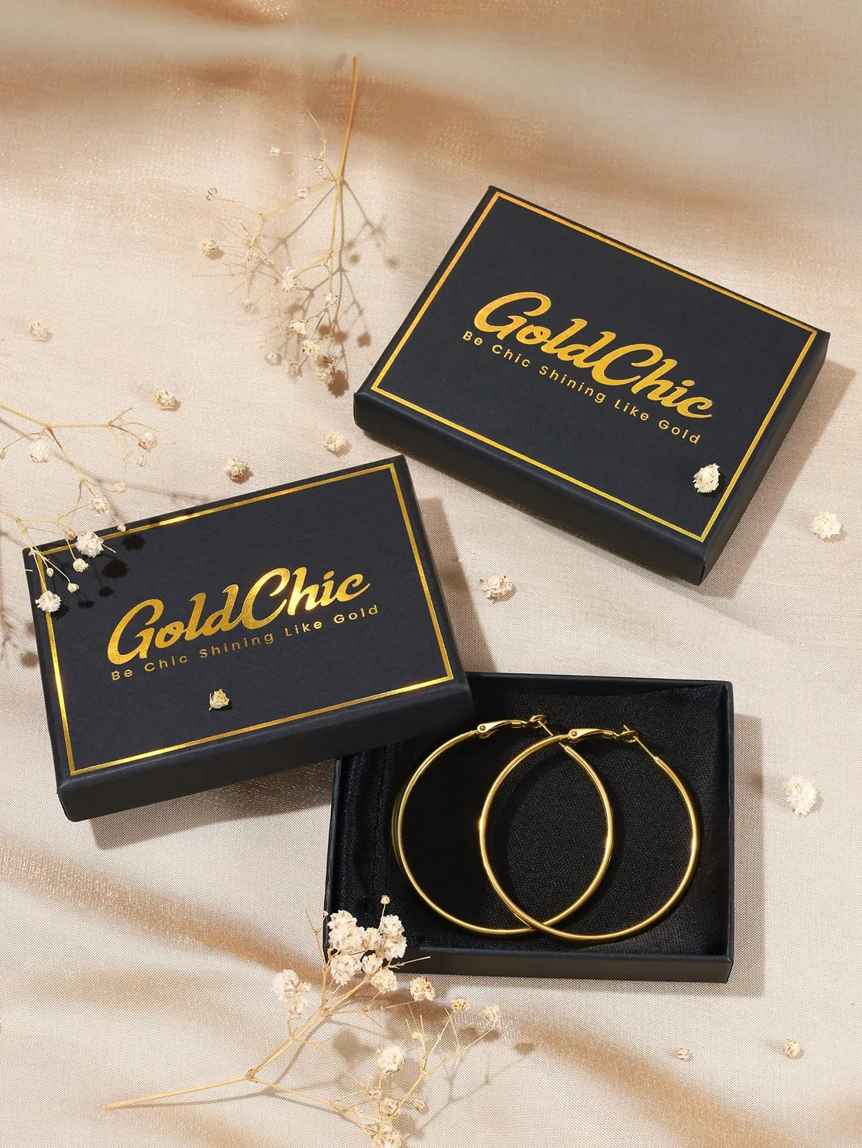 GoldChic Orecchini Cerchio Grande 90mm Oro in Acciaio Inox - immagine 9